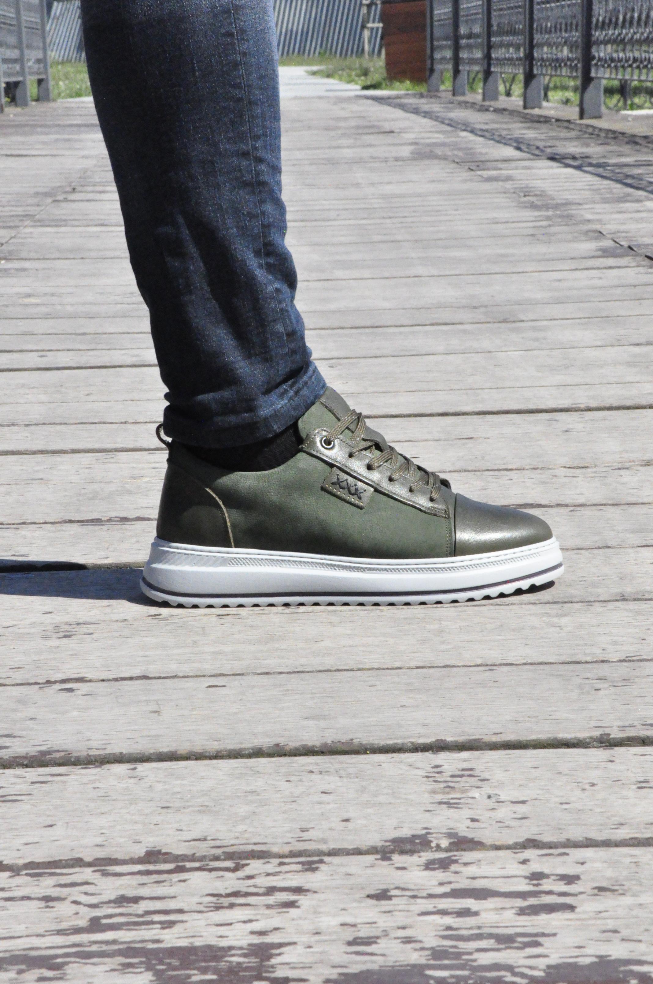 Oslo V2 Model Hakiki Natural Deri Sneaker Ayakkabı - HAKİ YEŞİLİ