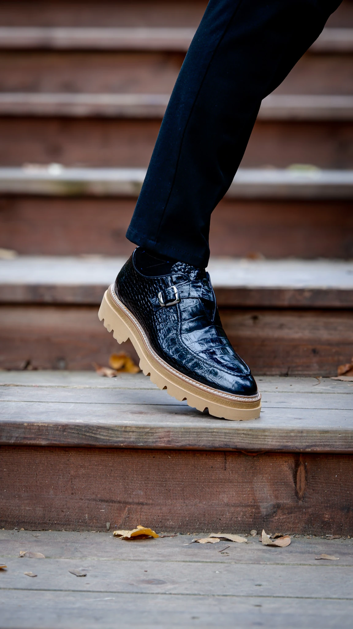 Derby Model Hakiki Natural Kroko Deri Casual Ayakkabı