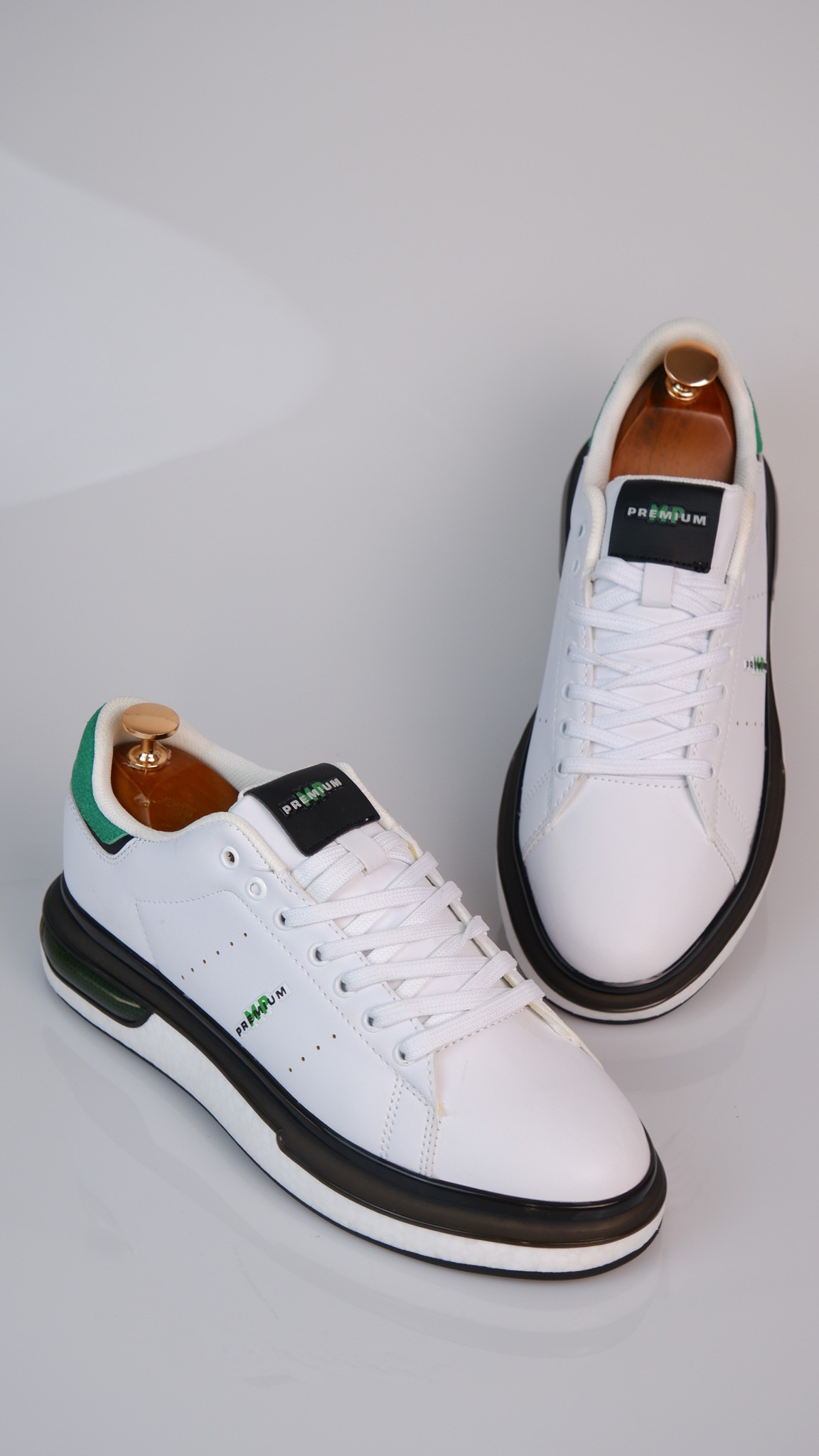 Pekin Model Hakiki Natural Deri Sneaker Ayakkabı - beyaz yeşil