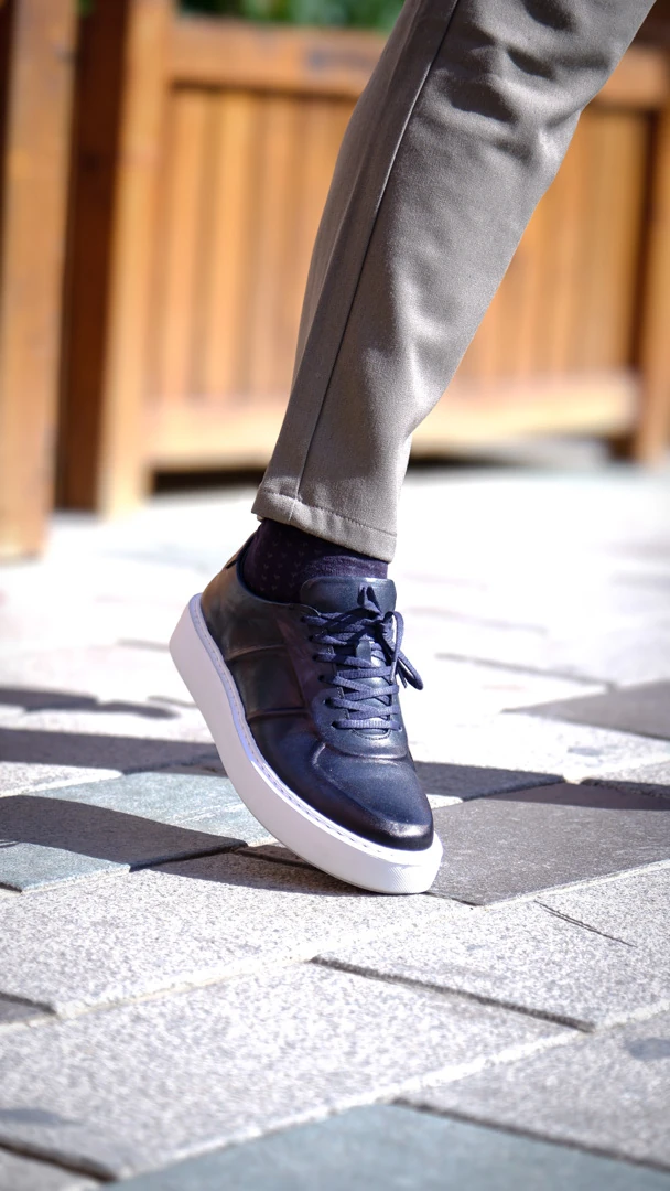 Navy Model hakiki Natural Deri Sneaker Ayakkabı - Mavi