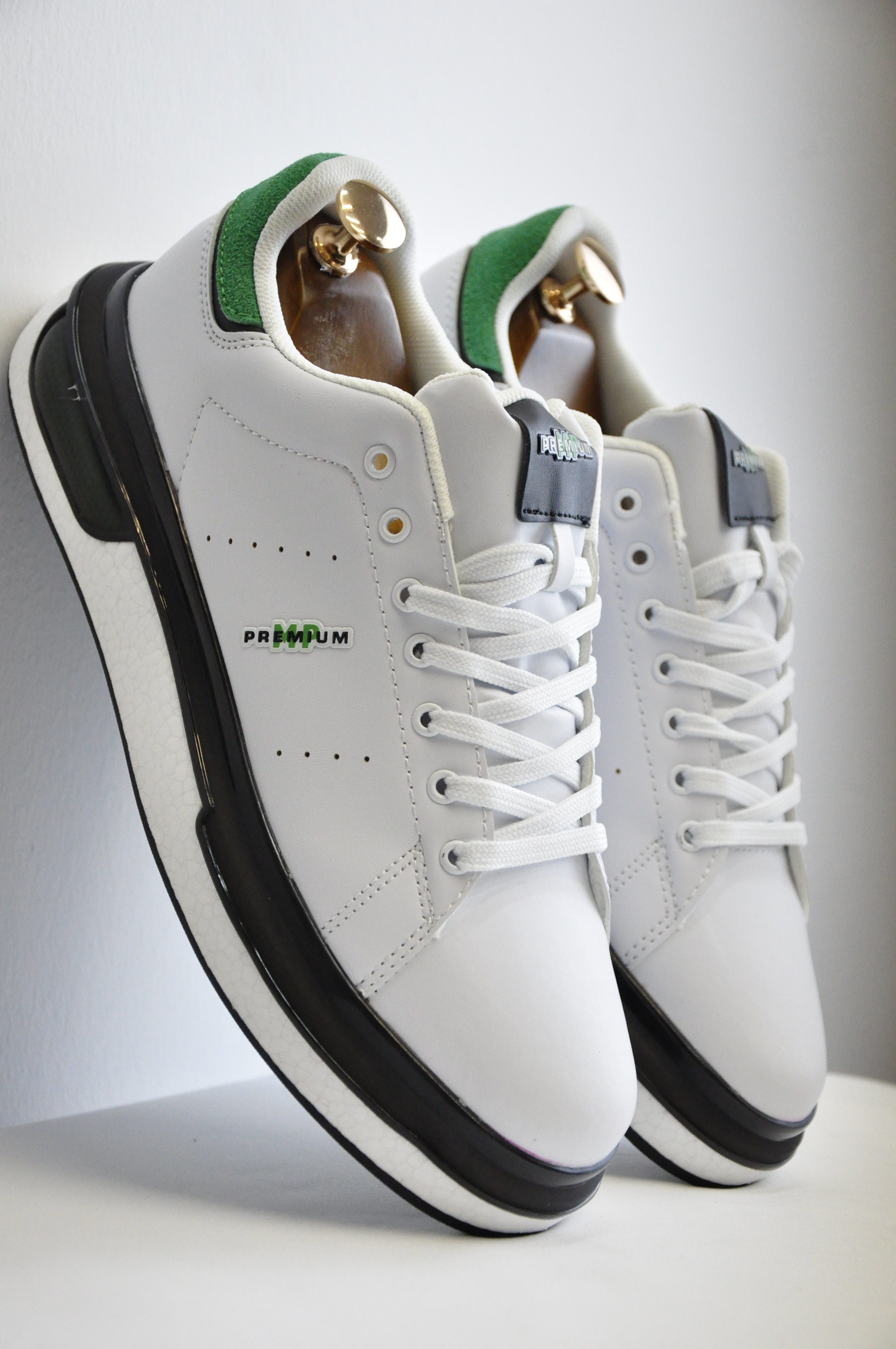 Pekin Model Hakiki Natural Deri Sneaker Ayakkabı - beyaz yeşil
