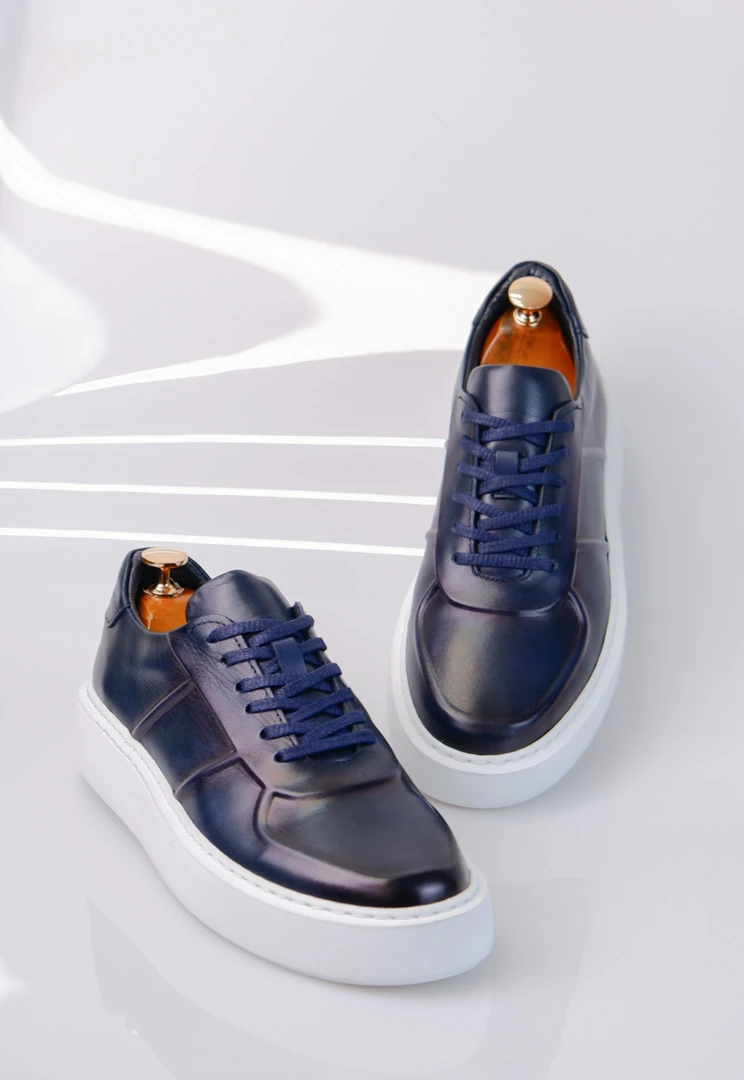 Navy Model hakiki Natural Deri Sneaker Ayakkabı - Mavi