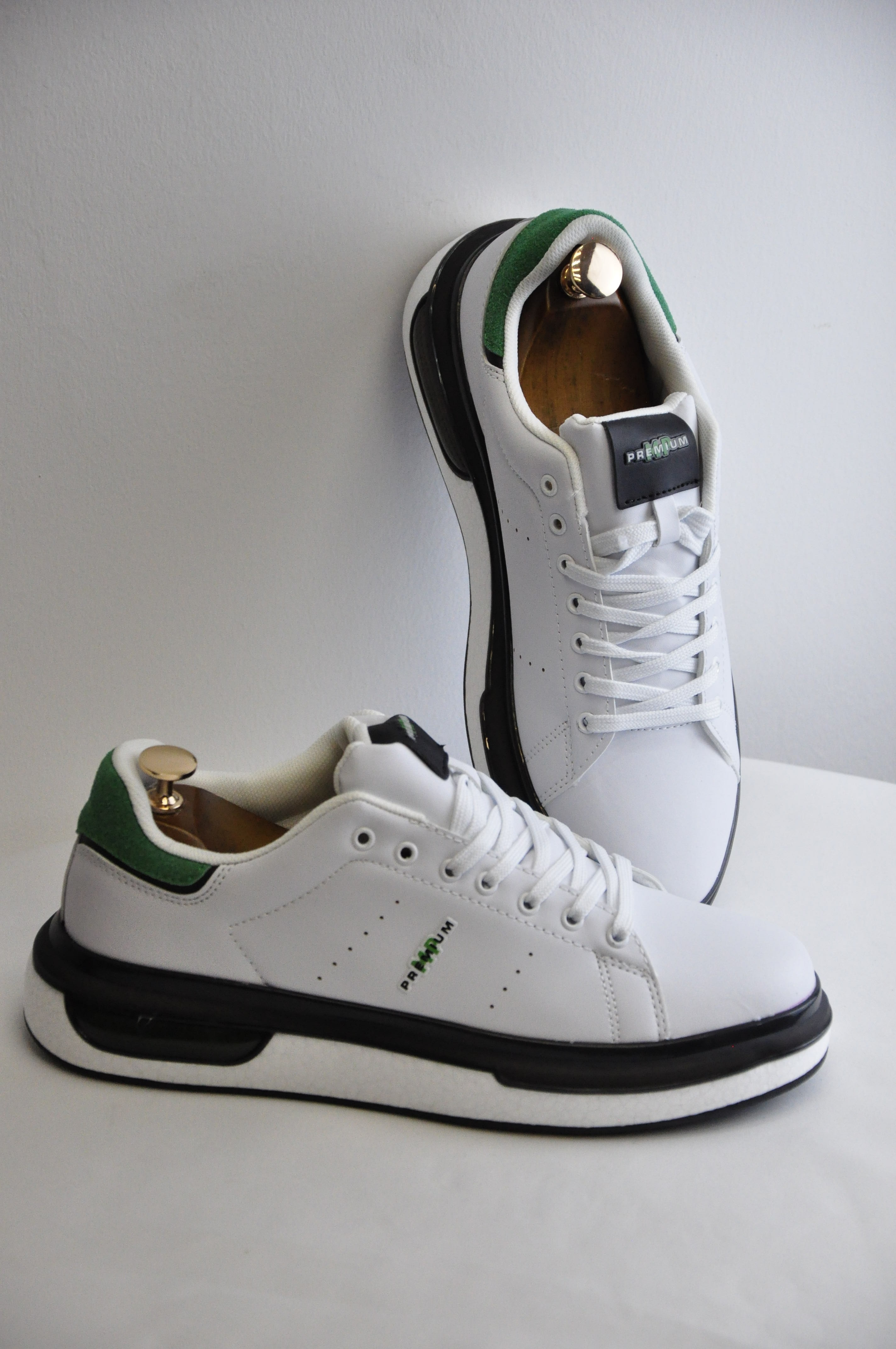 Pekin Model Hakiki Natural Deri Sneaker Ayakkabı - beyaz yeşil