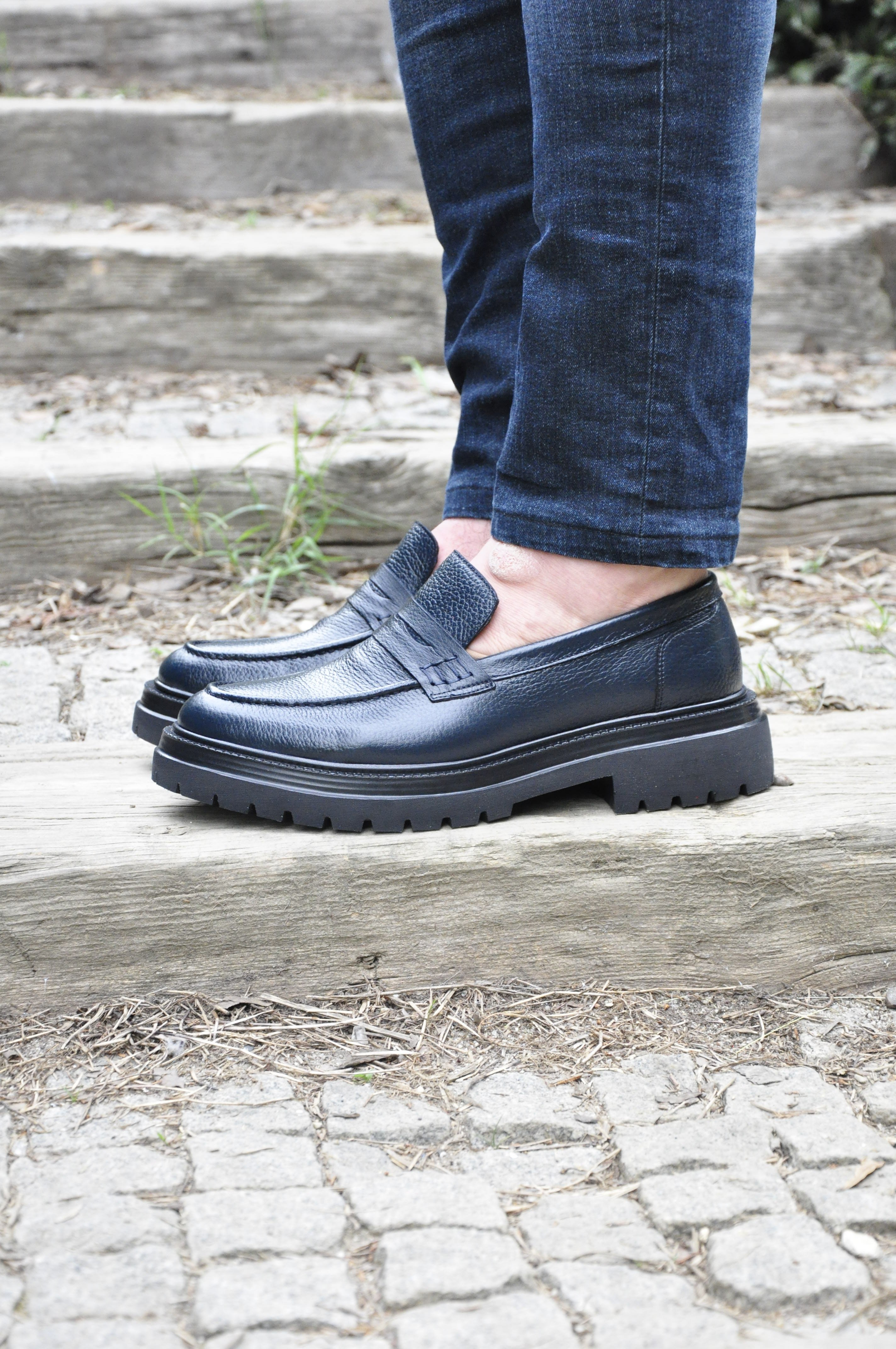 Silva Model Hakiki Natural Floater Deri Casual Ayakkabı - LACİVERT
