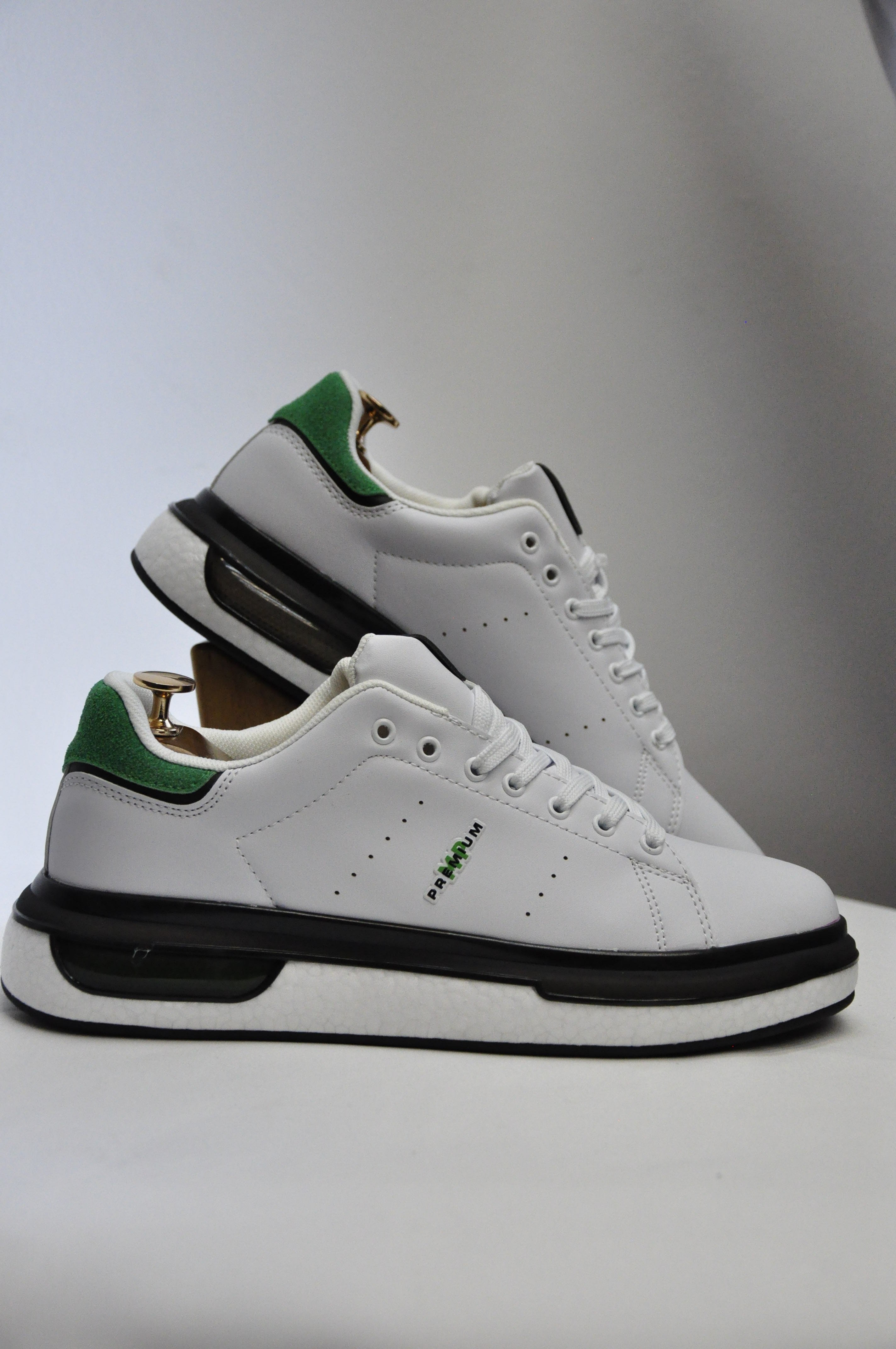 Pekin Model Hakiki Natural Deri Sneaker Ayakkabı - beyaz yeşil