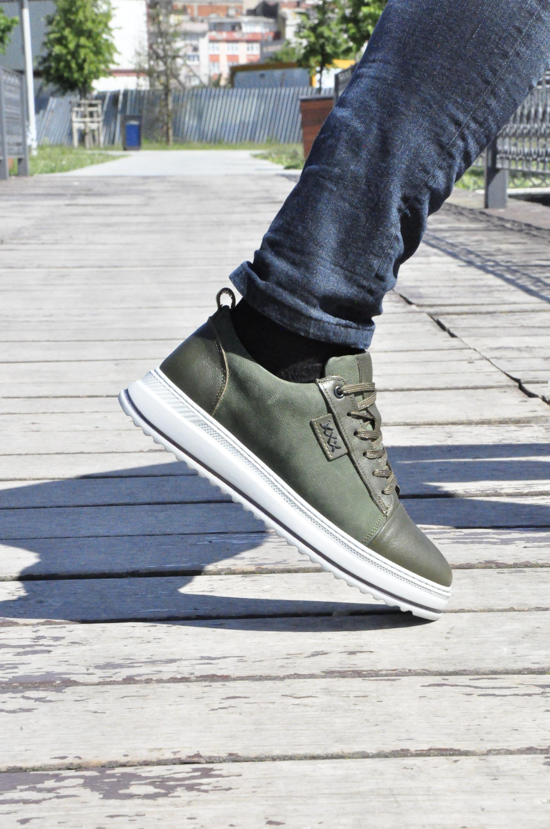 Oslo V2 Model Hakiki Natural Deri Sneaker Ayakkabı - HAKİ YEŞİLİ