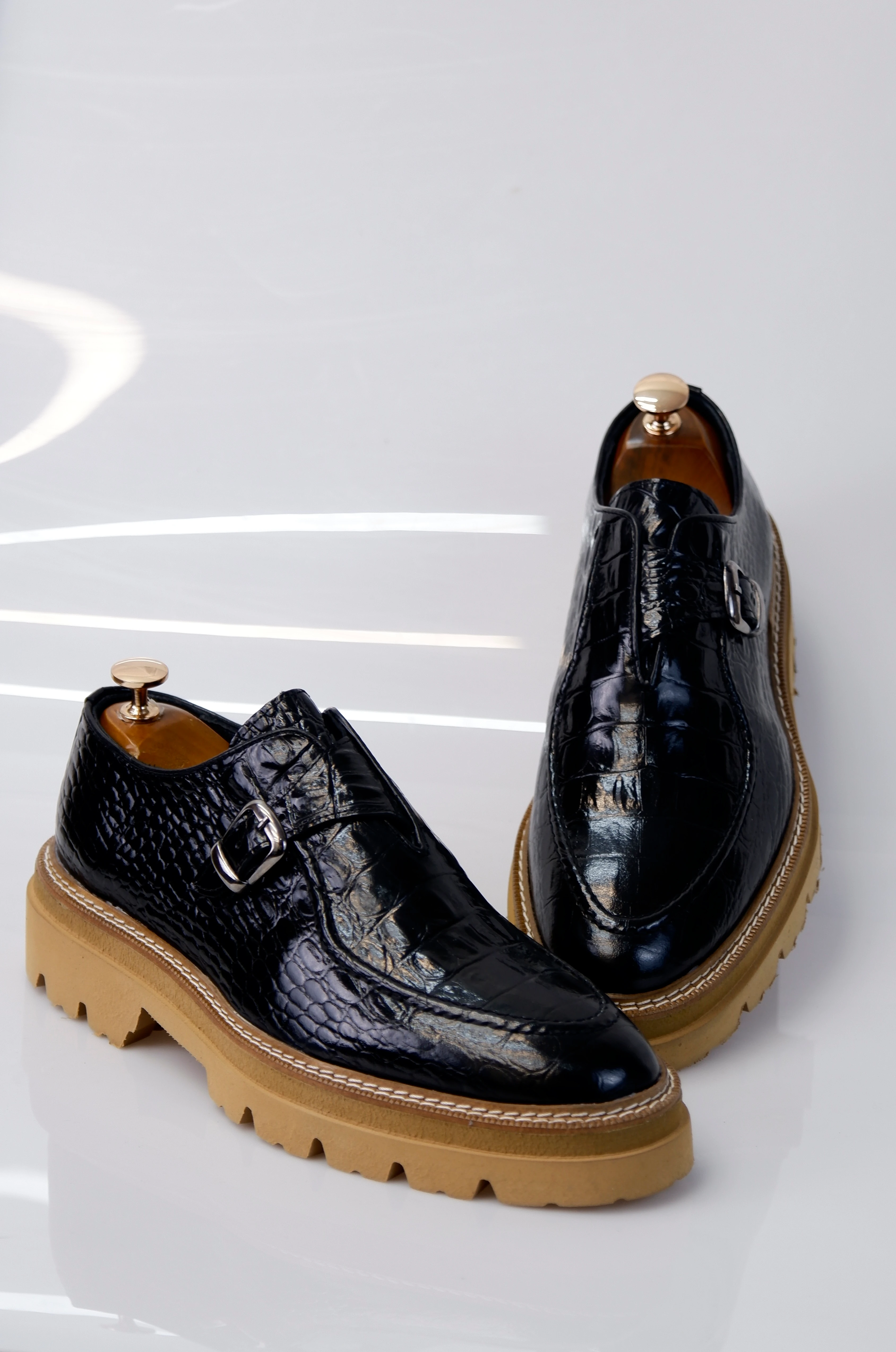 Derby Model Hakiki Natural Kroko Deri Casual Ayakkabı