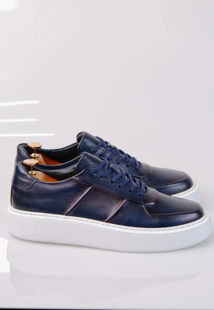 Navy Model hakiki Natural Deri Sneaker Ayakkabı - Mavi
