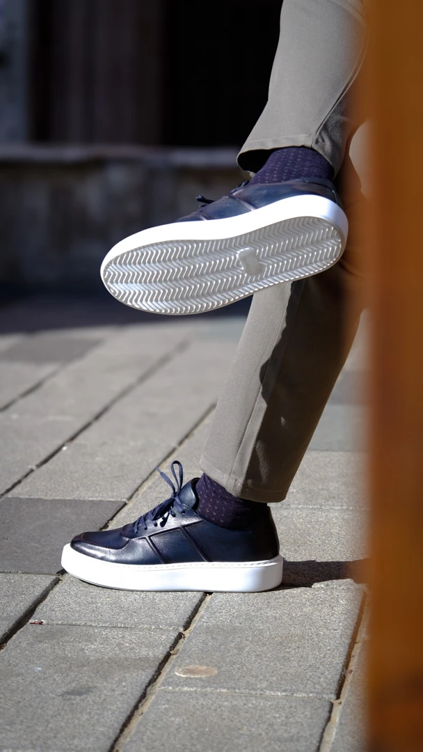 Navy Model hakiki Natural Deri Sneaker Ayakkabı - Mavi