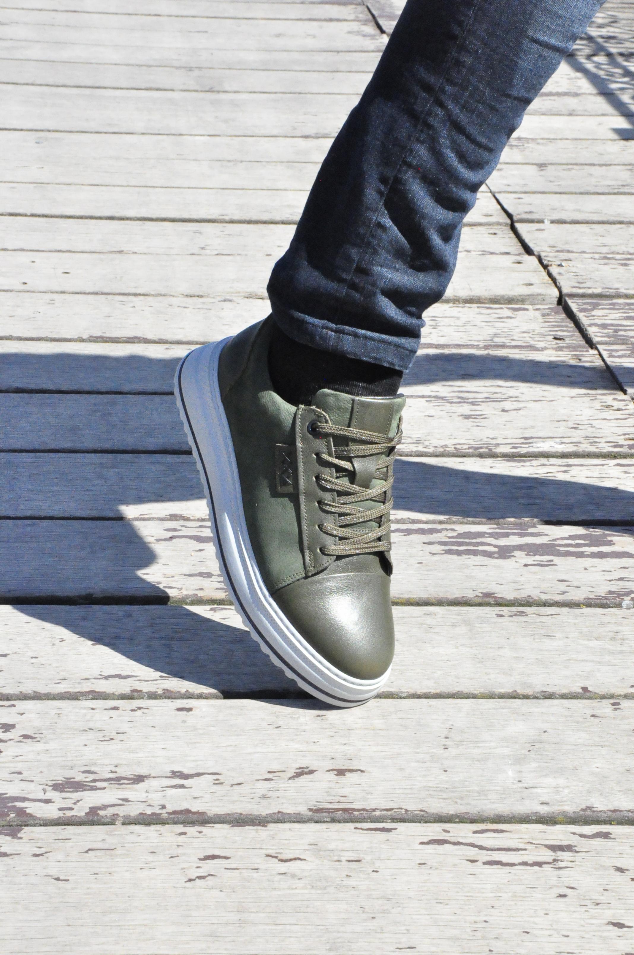 Oslo V2 Model Hakiki Natural Deri Sneaker Ayakkabı - HAKİ YEŞİLİ
