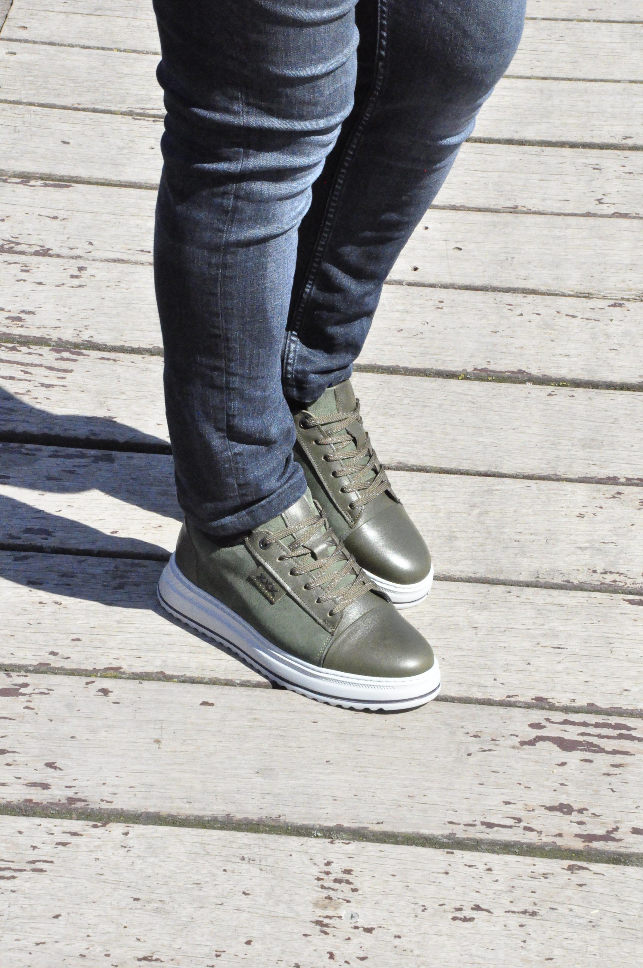 Oslo V2 Model Hakiki Natural Deri Sneaker Ayakkabı - HAKİ YEŞİLİ
