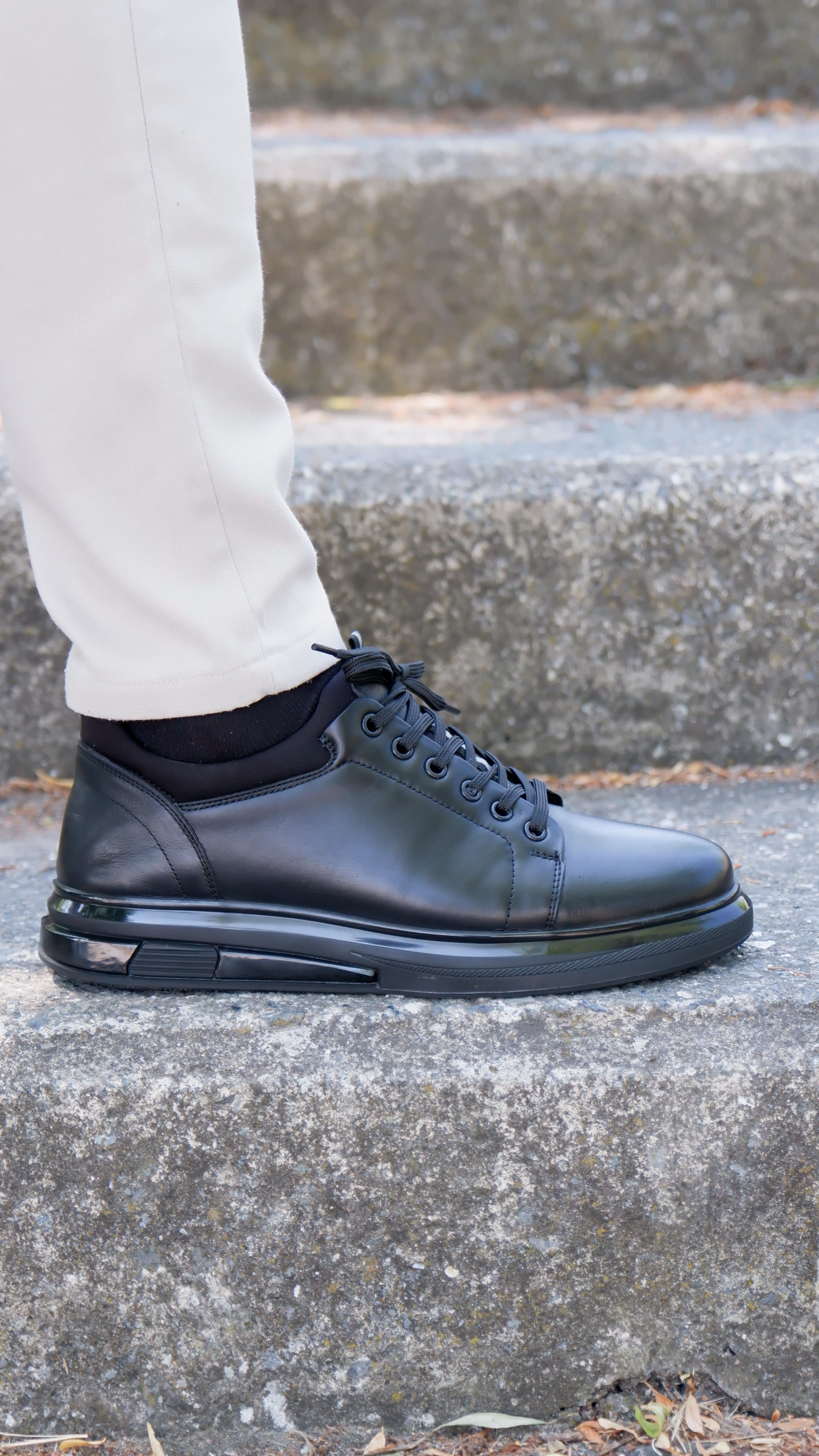 Roma Model Hakiki Natural Deri Sneaker Ayakkabı - Siyah