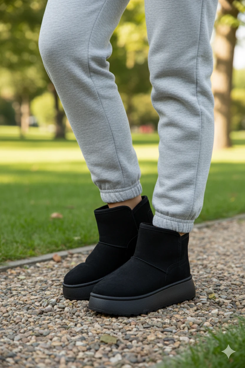 Foundry Model Süet Detaylı Kadın Günlük Bot Ayakkabı - Siyah