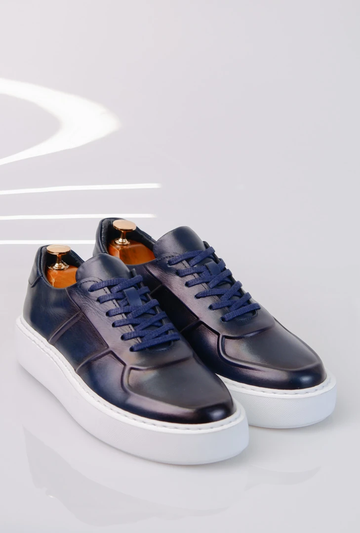 Navy Model hakiki Natural Deri Sneaker Ayakkabı - Mavi
