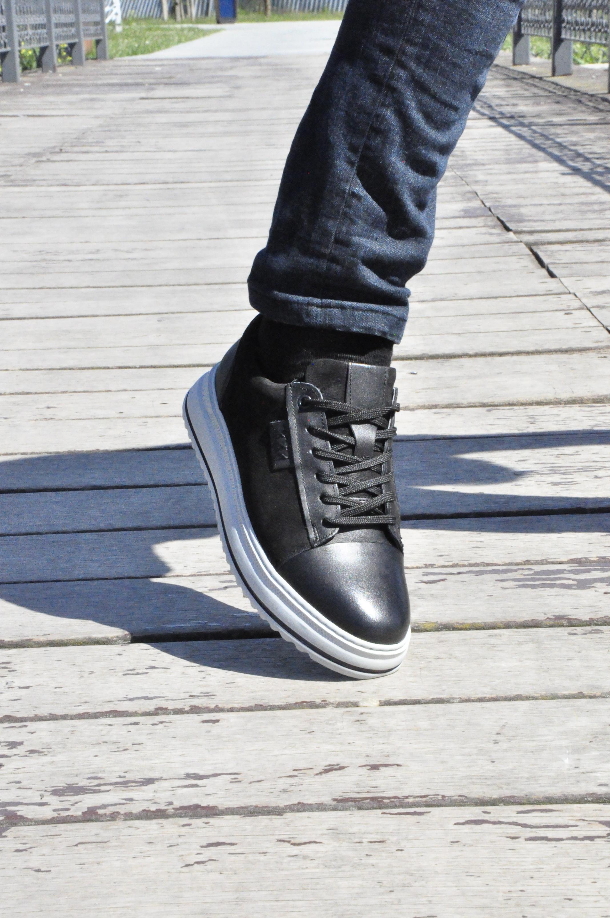 Oslo V2 Model Hakiki Natural Deri Sneaker Ayakkabı - Siyah