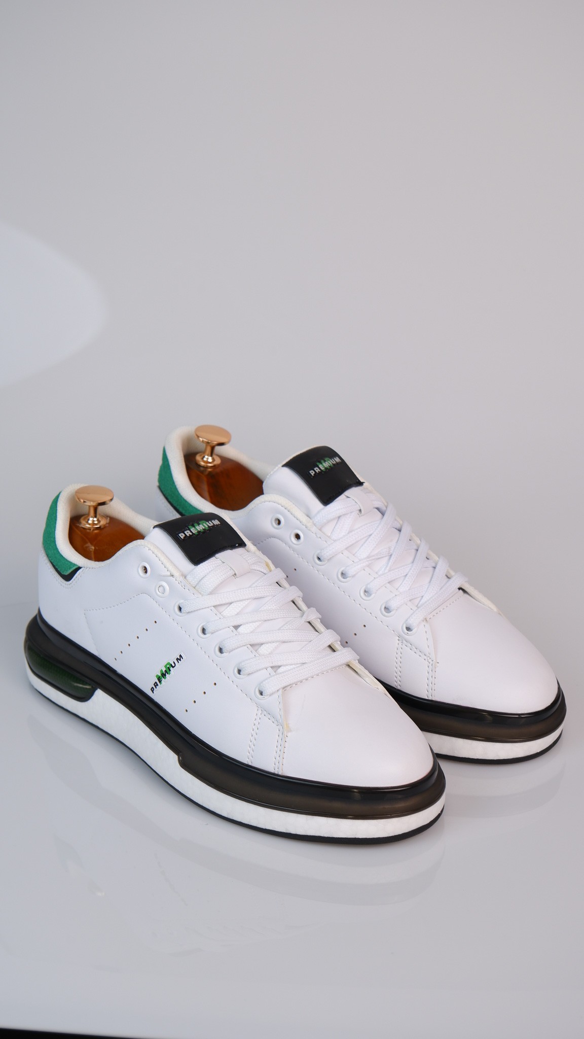 Pekin Model Hakiki Natural Deri Sneaker Ayakkabı - beyaz yeşil