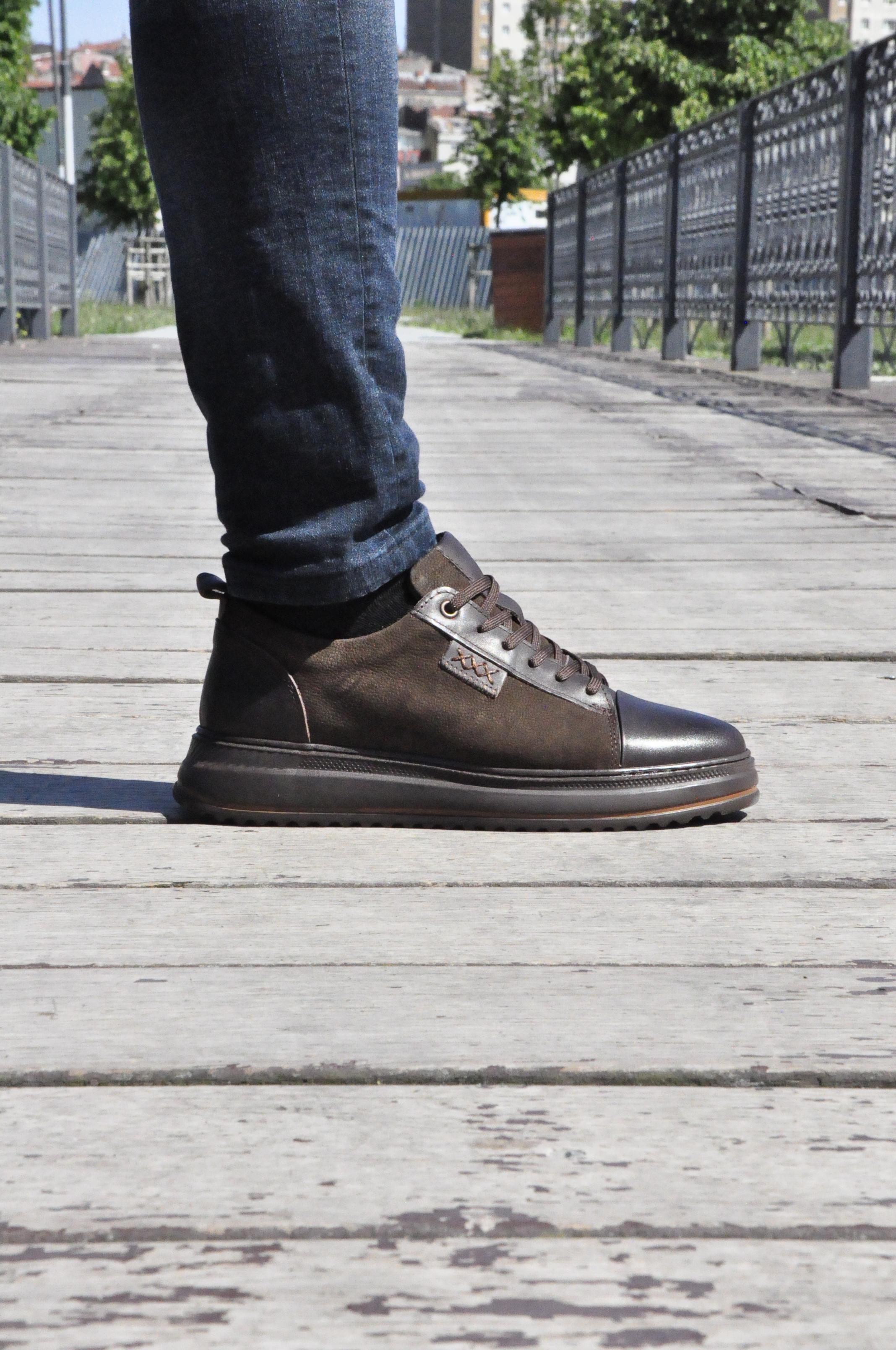 Oslo V2 Model Hakiki Natural Deri Sneaker Ayakkabı - Kahverengi