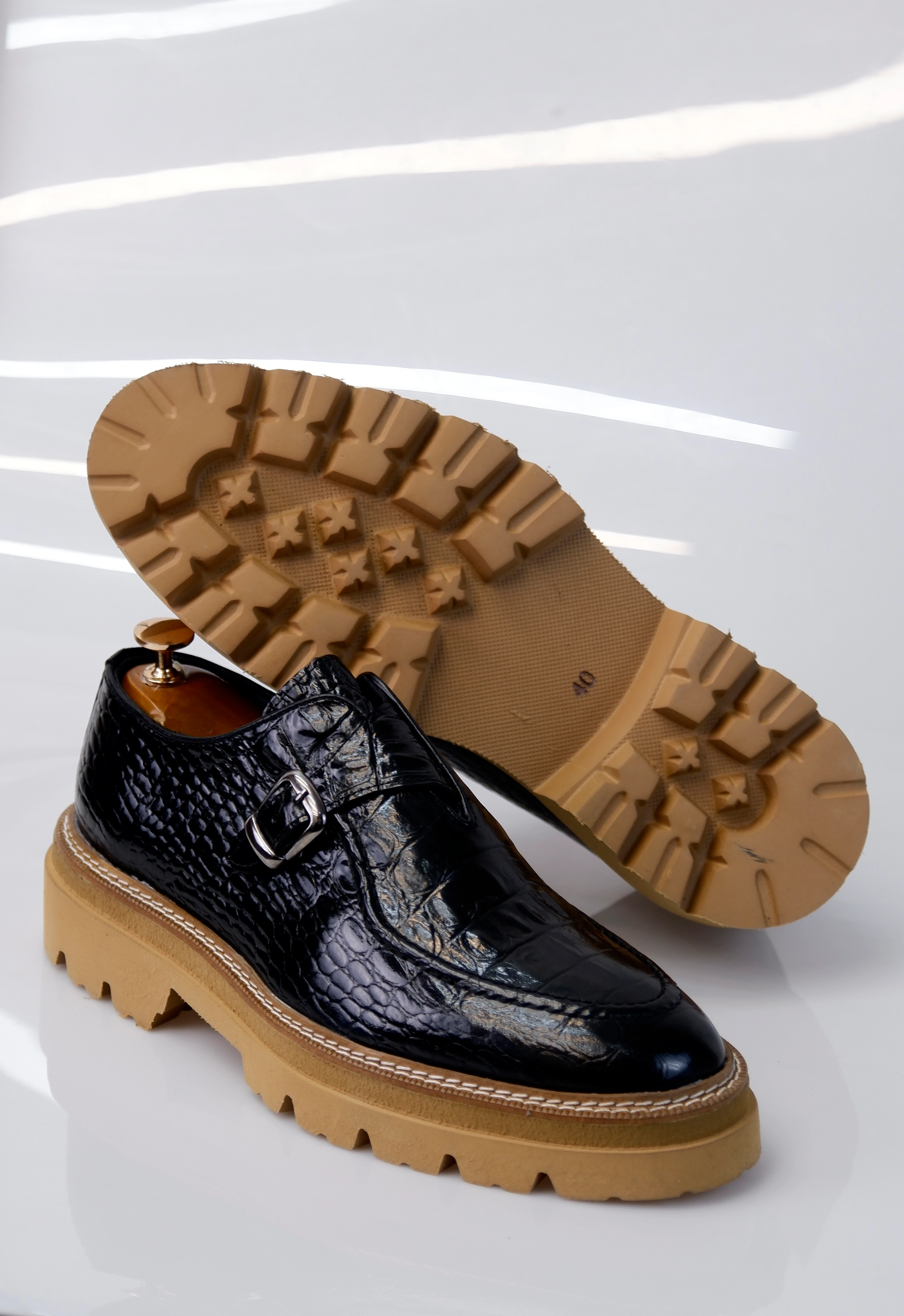 Derby Model Hakiki Natural Kroko Deri Casual Ayakkabı