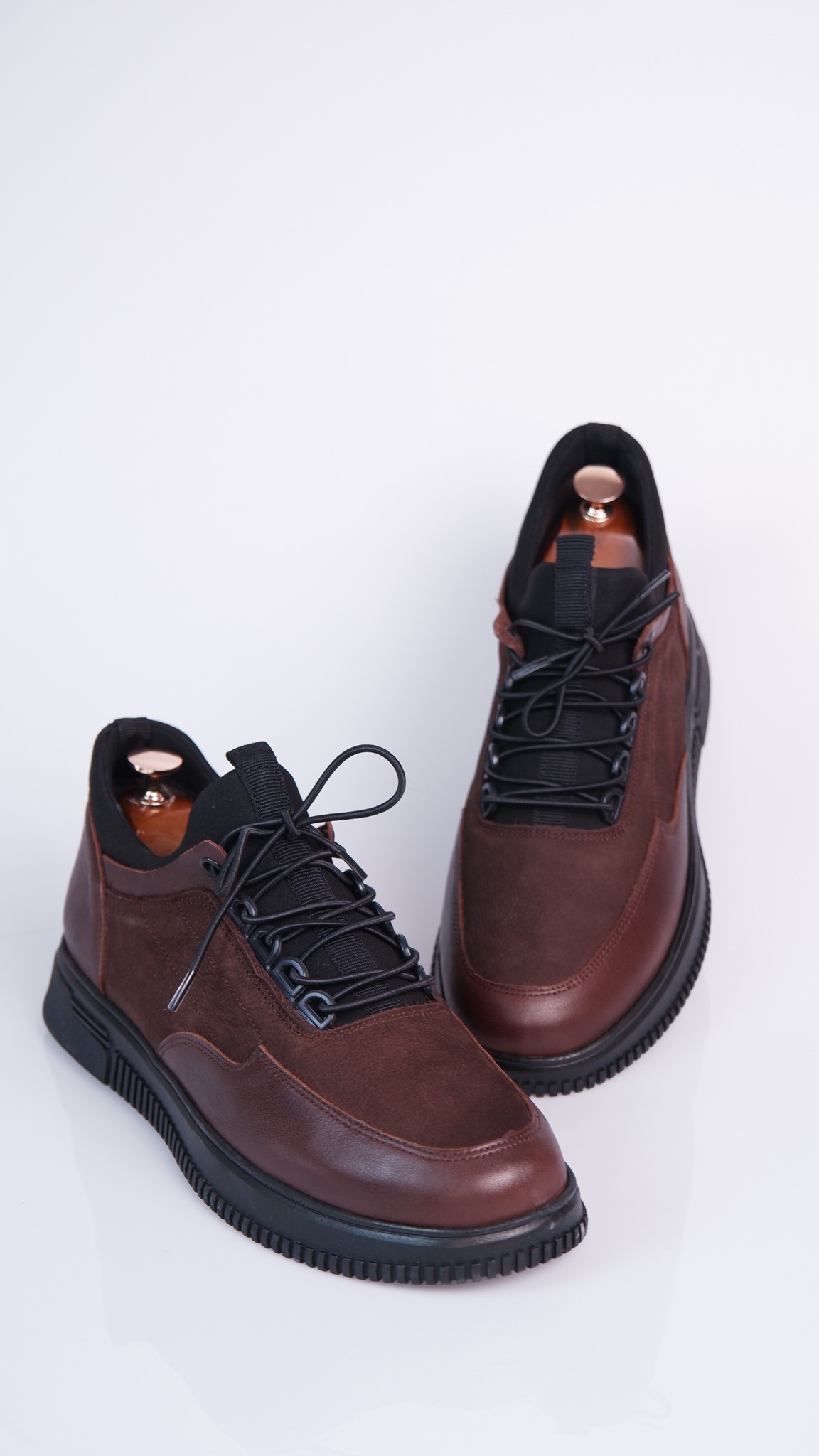 Botro Model Hakiki Natural Kombinasyon Deri Sneaker Ayakkabı - Kahverengi