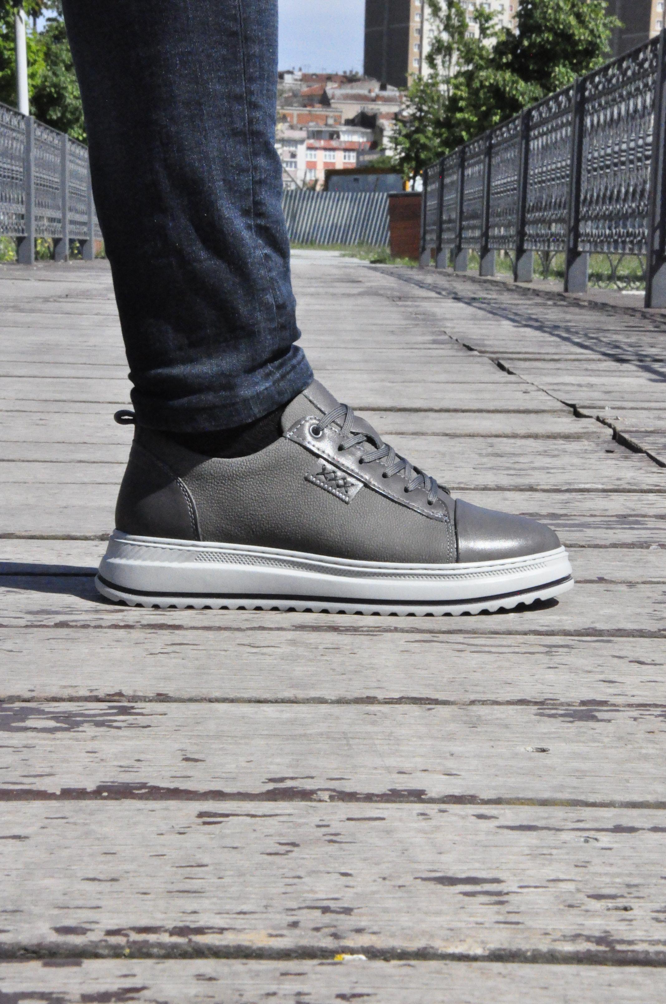 Oslo V2 Model Hakiki Natural Deri Sneaker Ayakkabı - Gri
