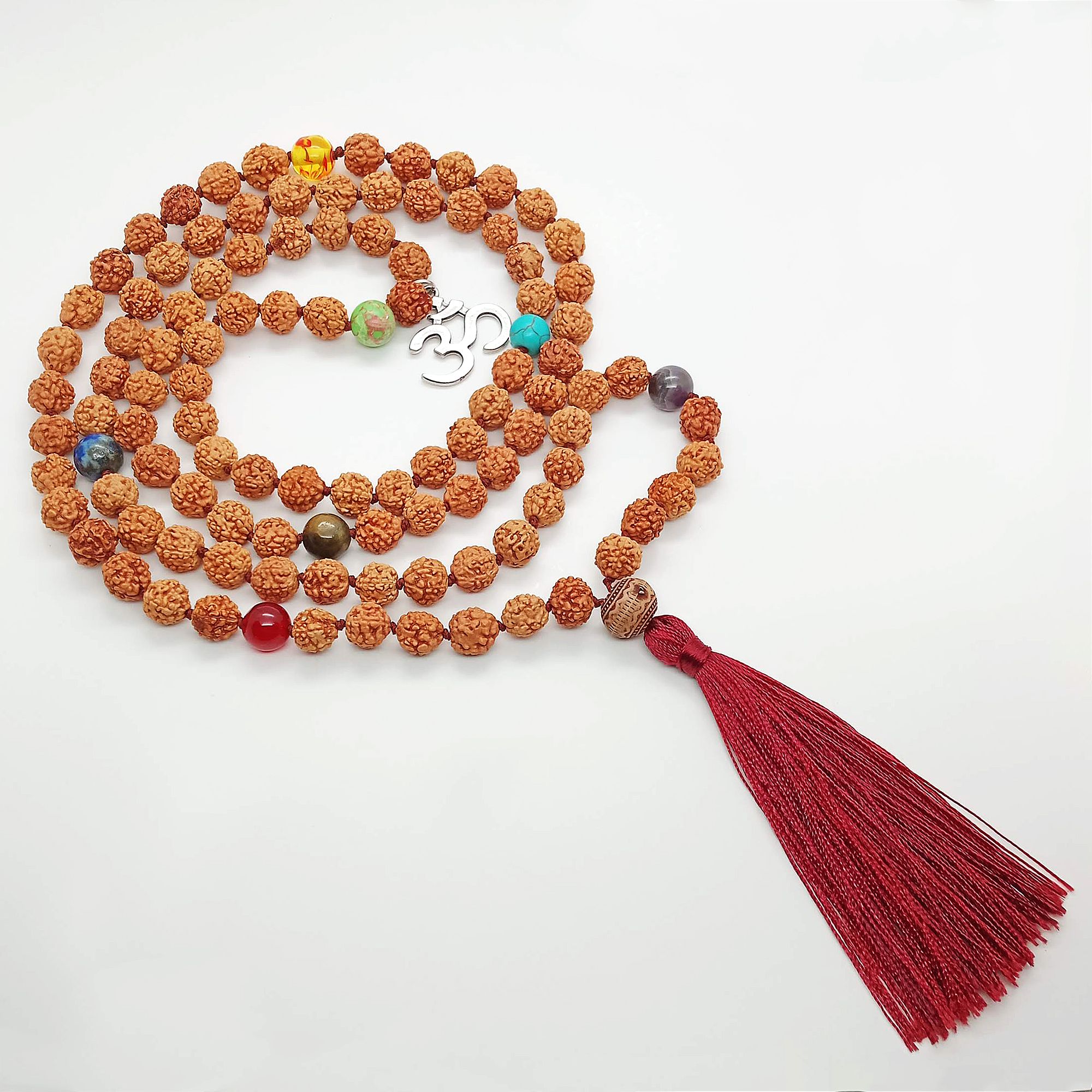 7 Çakra Doğal Taş Rudraksha Tohumu 108 Mala Meditasyon Om Yoga Kolye Tesbih-Balance Jewelry