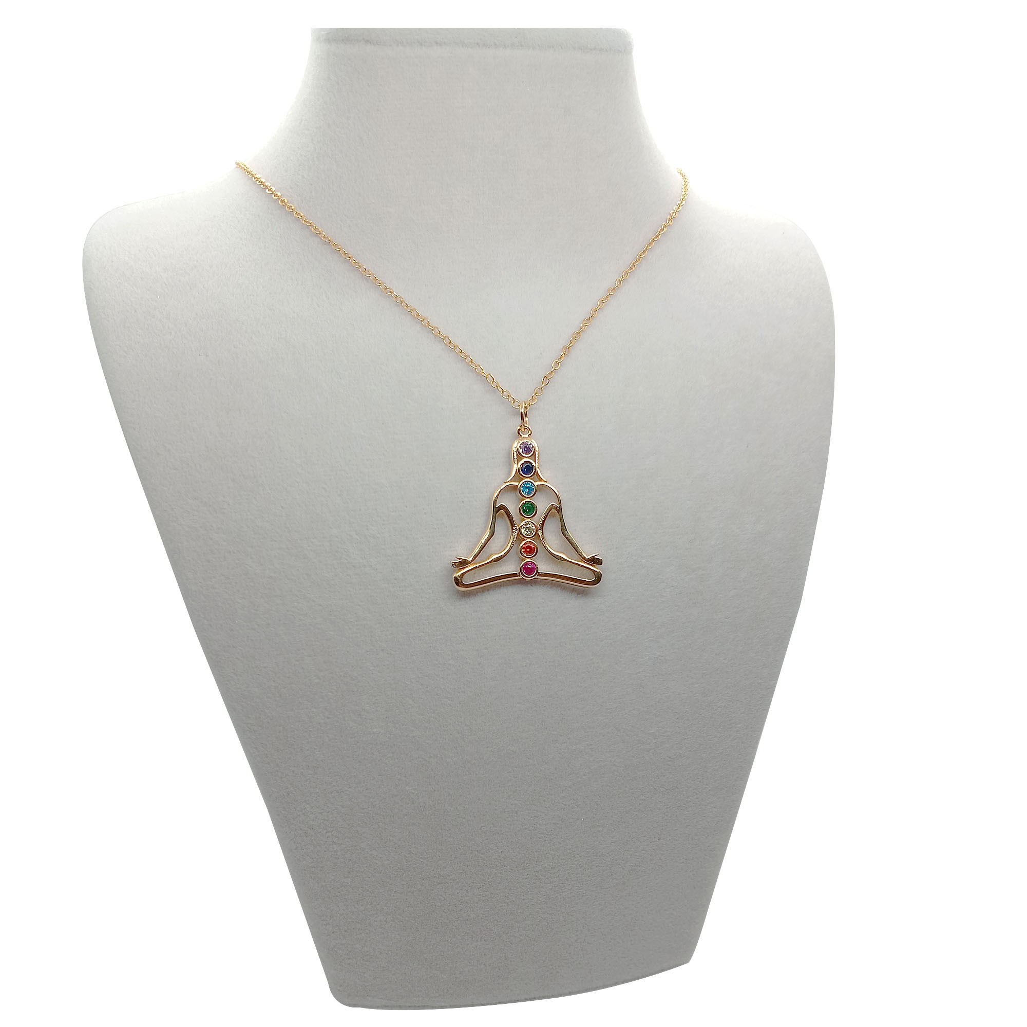 7 Çakra Zirkon Taşlı Lotus Kadın Yoga Figürü Kolye-Balance Jewelry - Büyük