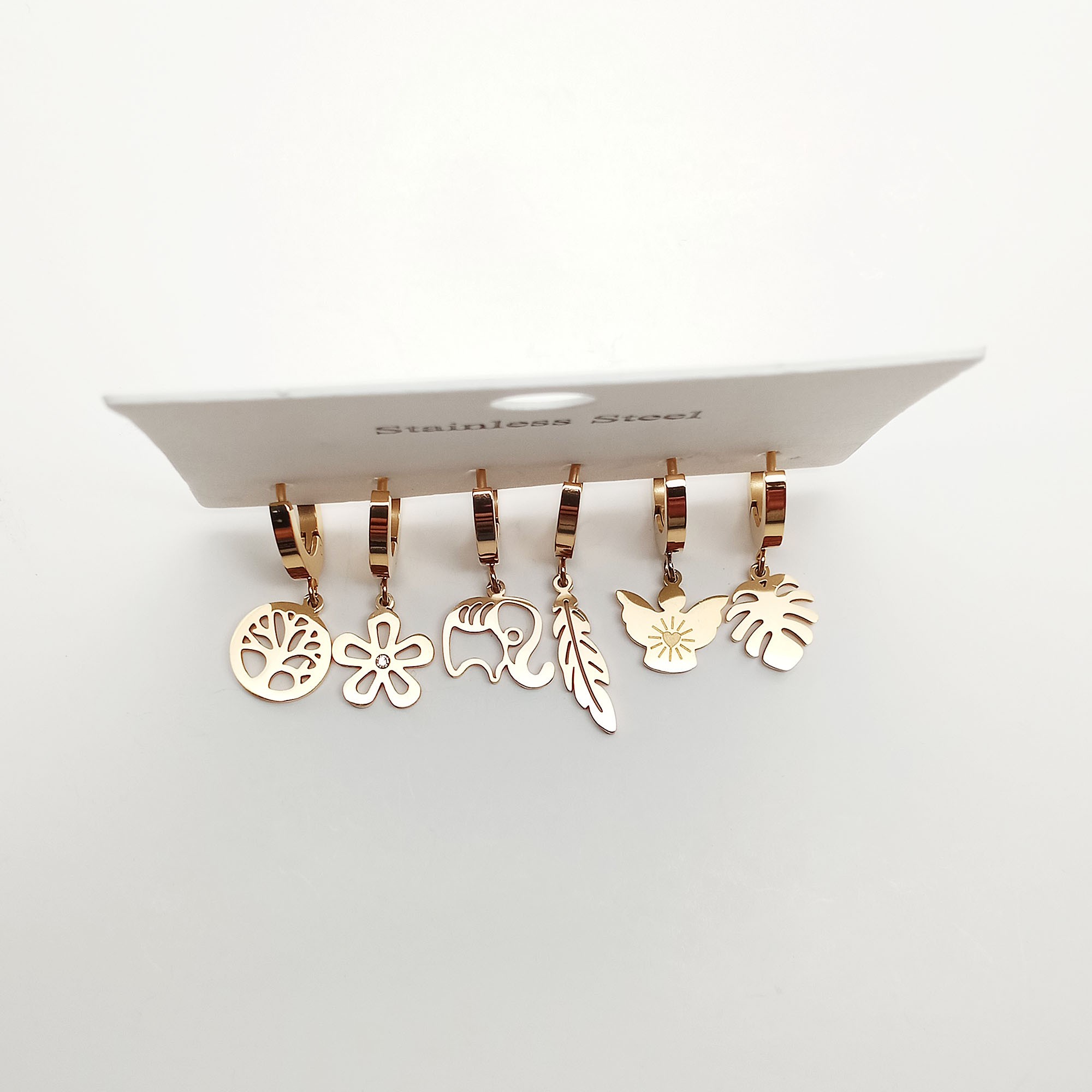 Gold Çelik 6'lı Çoklu Karışık Figür Küpe-Antialerjik-Balance Jewelry