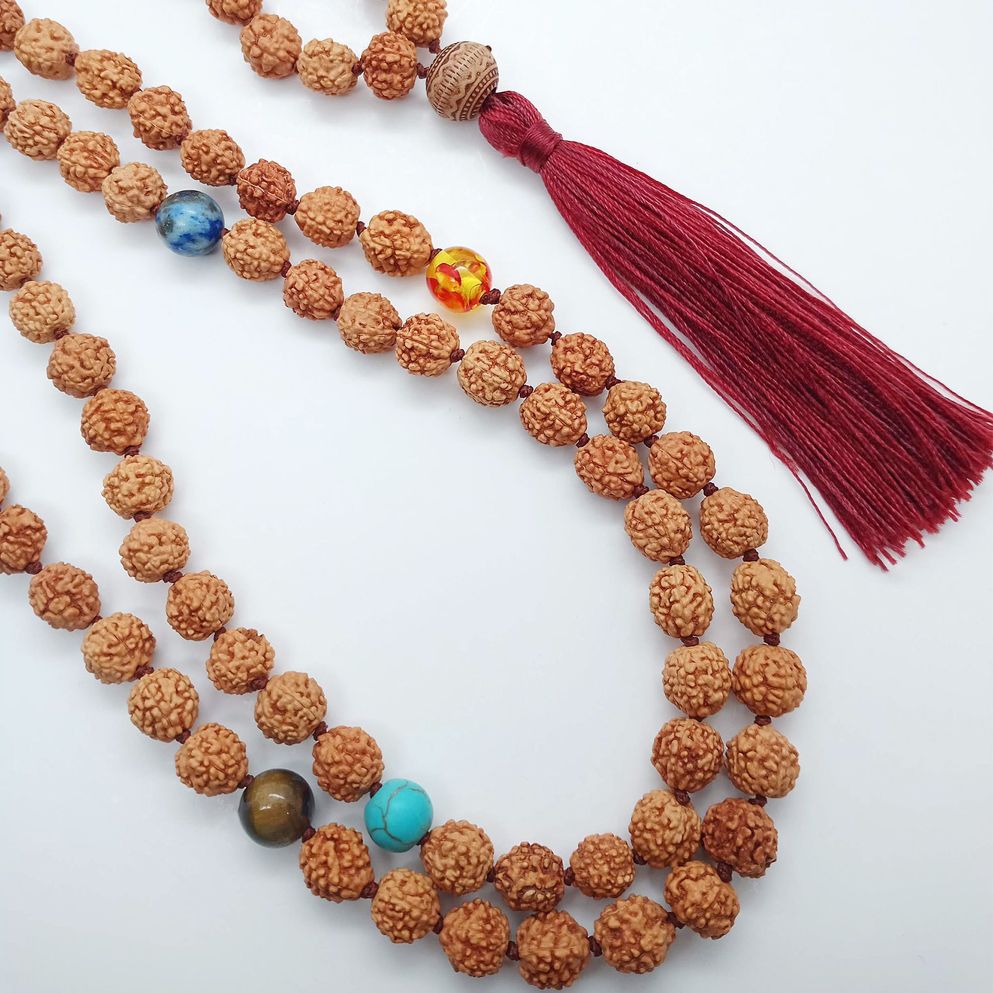 7 Çakra Doğal Taş Rudraksha Tohumu 108 Mala Meditasyon Om Yoga Kolye Tesbih-Balance Jewelry