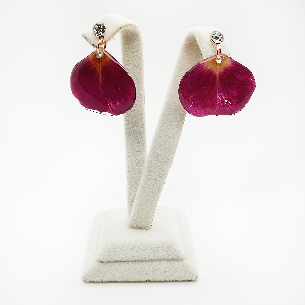 Doğal Gül Taç Yapraklı El Yapımı Reçine Küpe-Rose-Balance Jewelry
