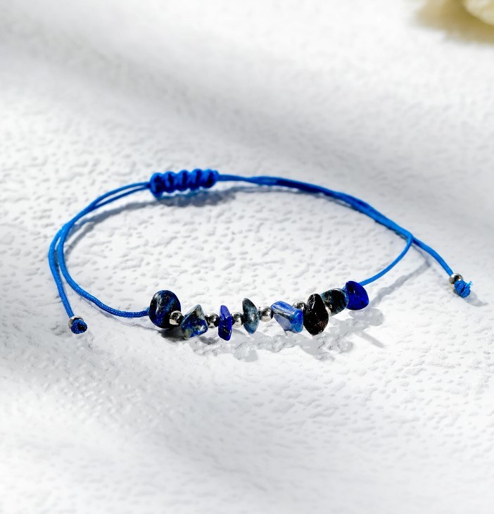 Doğal Kırık Lapis Lazuli Doğal Taşlı İpli Bileklik- Kararmaz