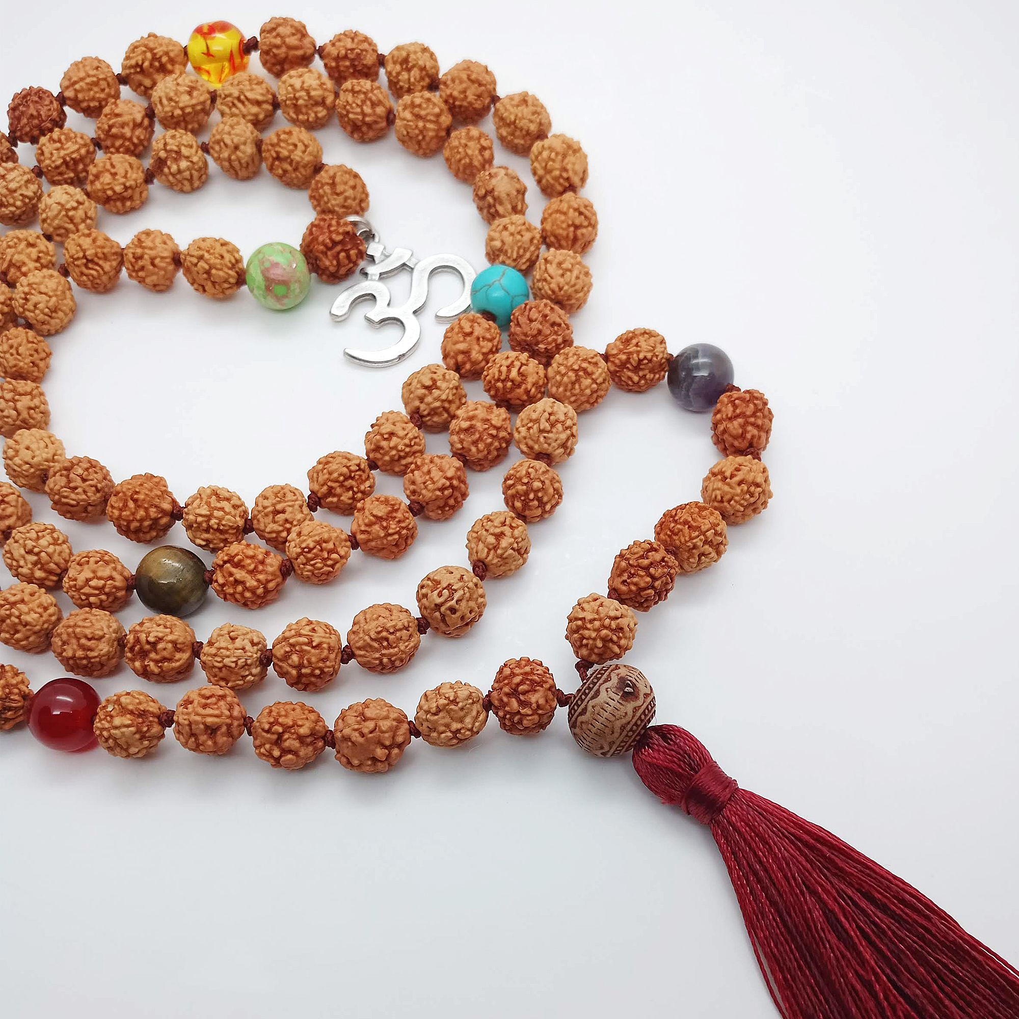 7 Çakra Doğal Taş Rudraksha Tohumu 108 Mala Meditasyon Om Yoga Kolye Tesbih-Balance Jewelry