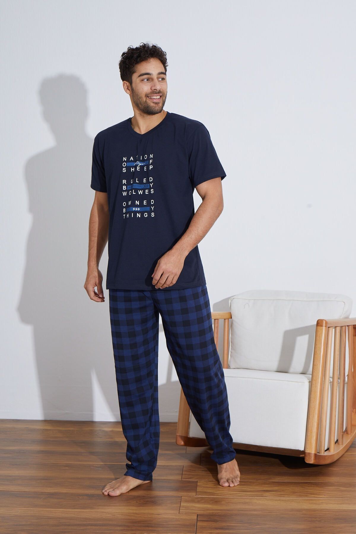 Ekoseli Penye Erkek Süprem (Yazlık) Pijama Takımı