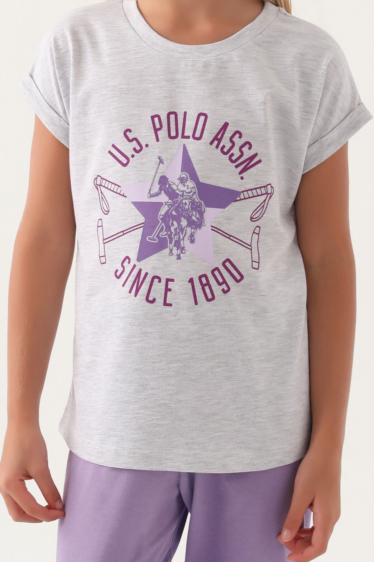 U.S. Polo Assn. Starry Kız Çocuk Kısa Kollu Pijama Takımı Genç Kız Pijama Takımı Kar Melanj/Krem
