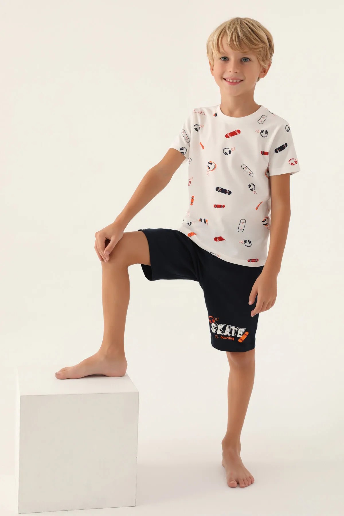Skateboard Krem Erkek Çocuk Bermuda Takım