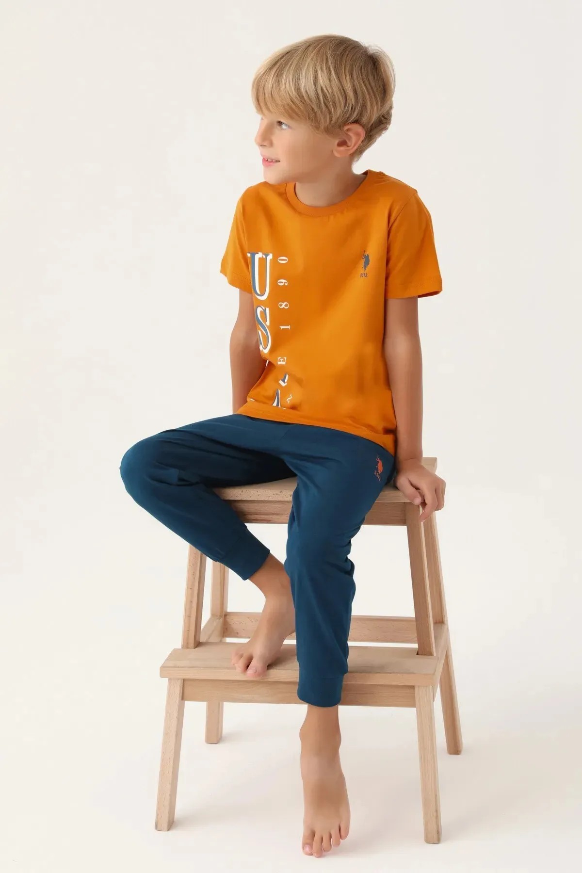 U.S. Polo Assn. Kids Erkek Çocuk Kısa Kollu Pijama Takım Turuncu