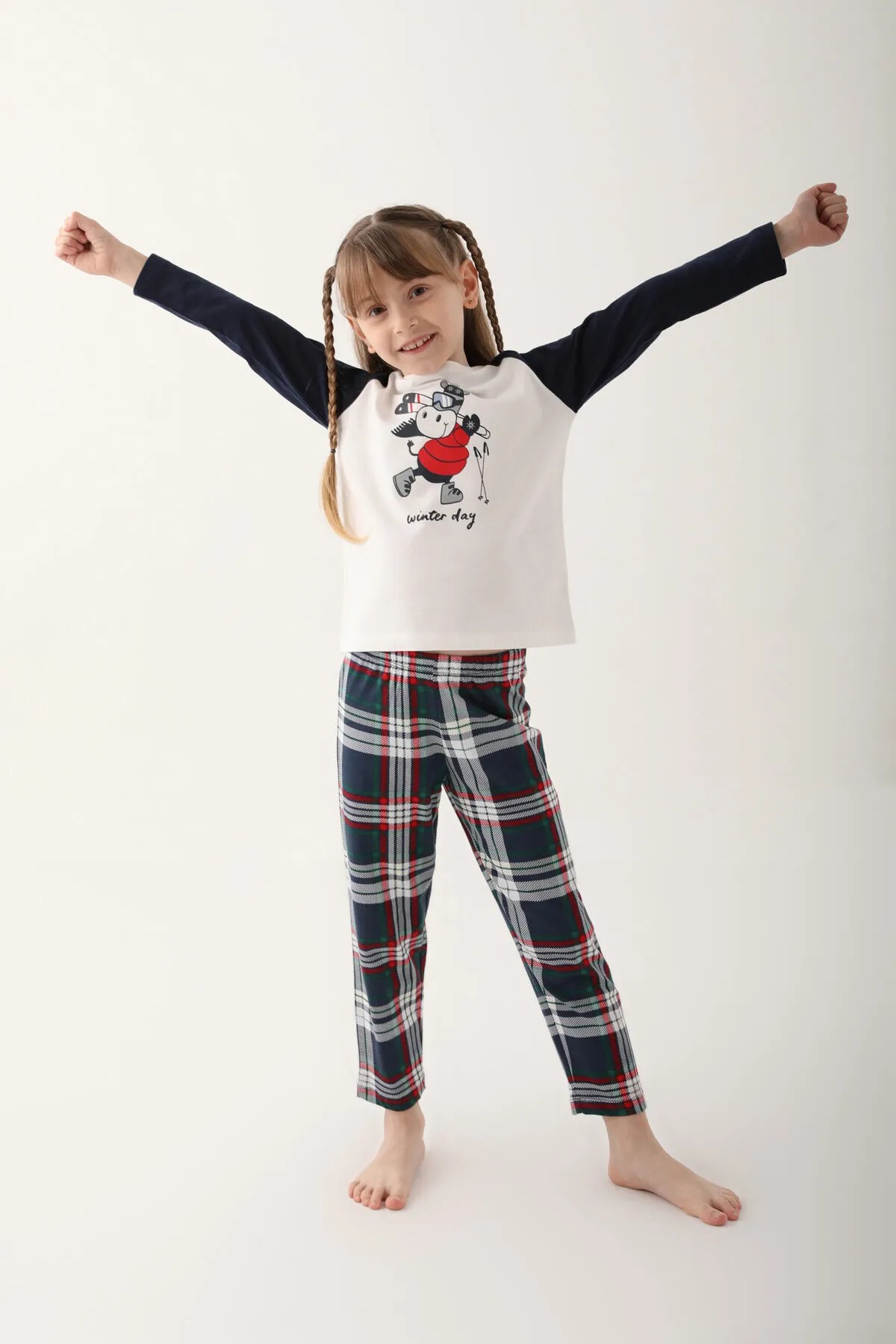 Kız Çocuk Krem Uzun Kol Pijama Takım