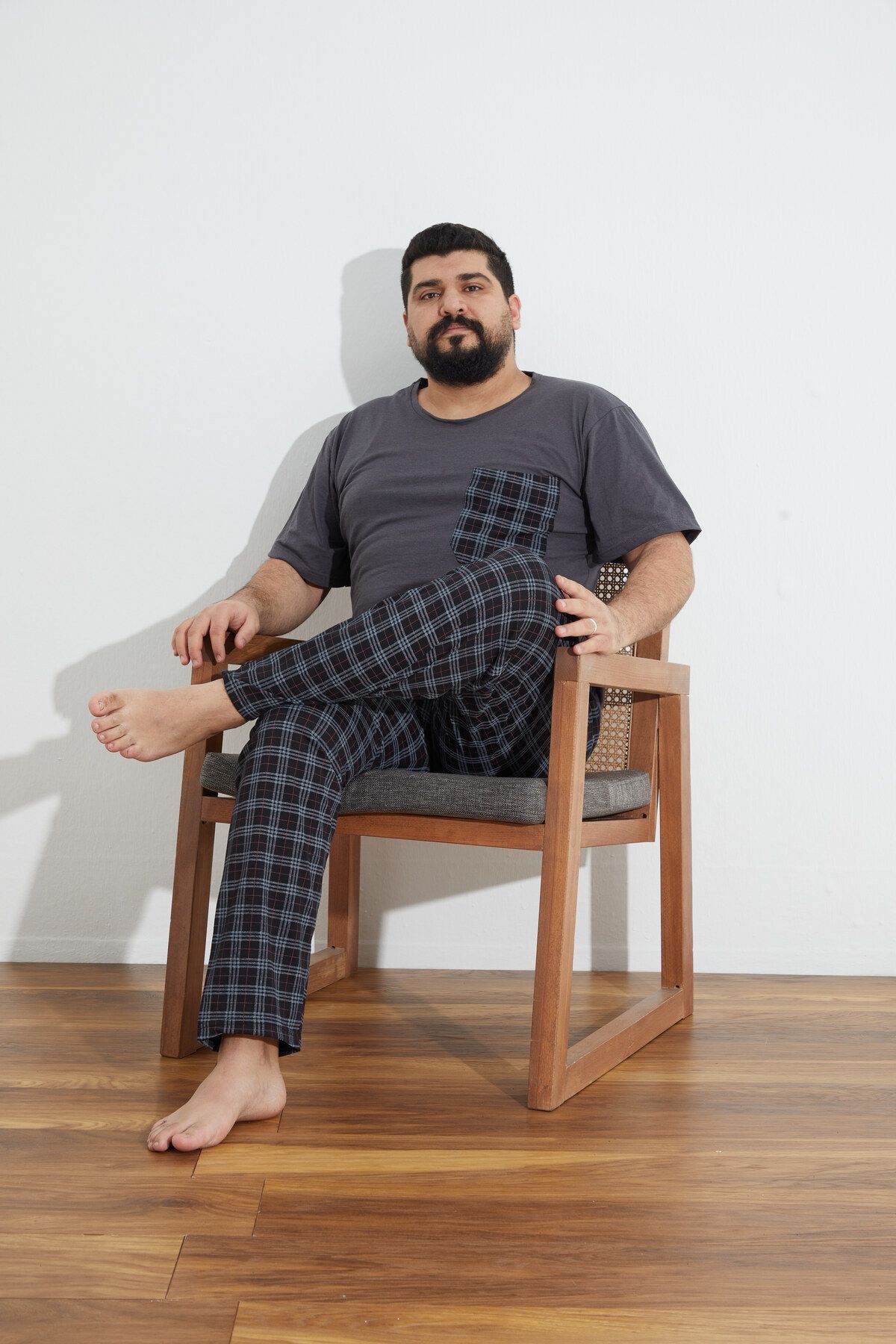 Penye Süprem(İnce) Ekoseli Battal Büyük Beden Yazlık Pijama Takımı