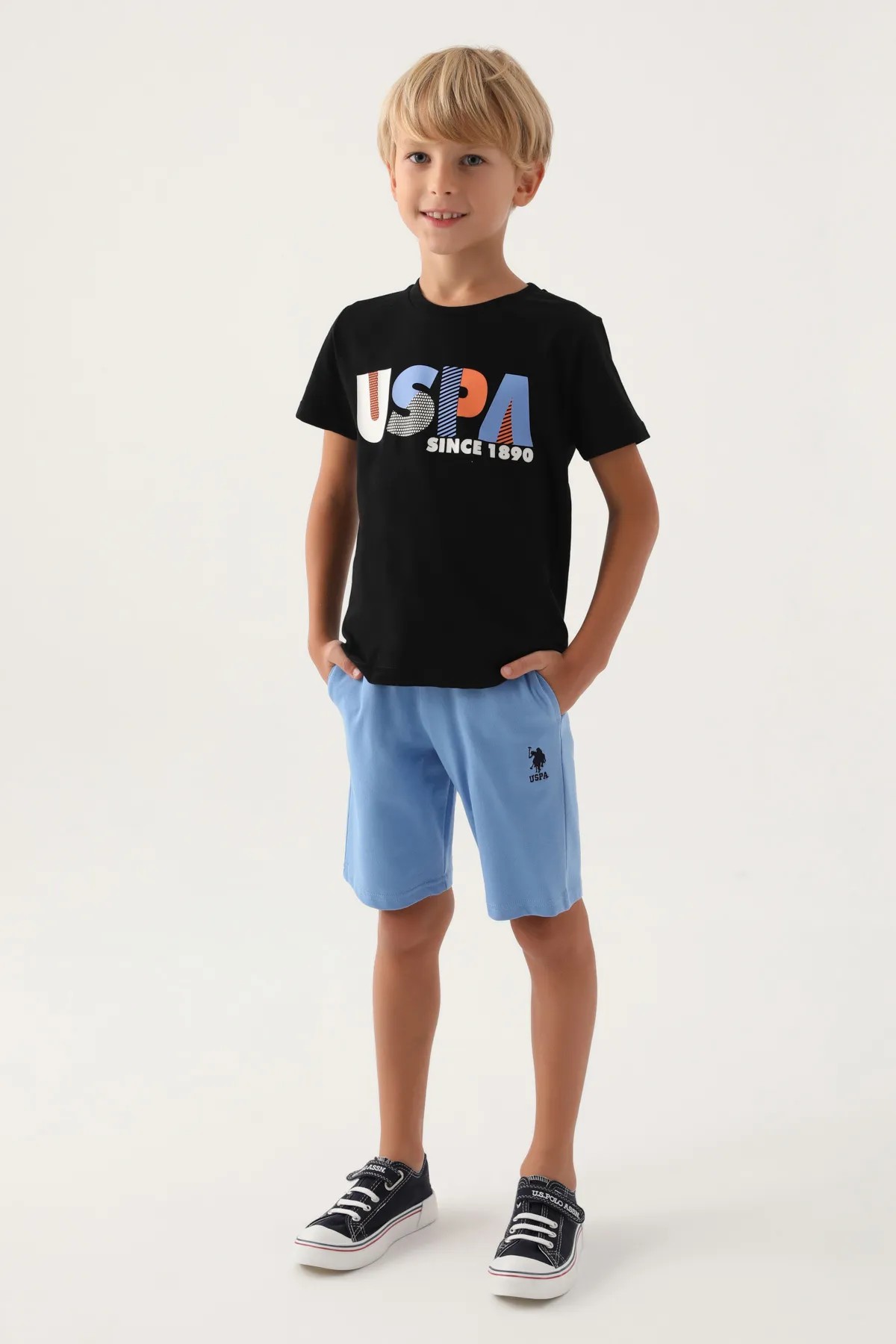 U.S. Polo Assn. Erkek Çocuk Bermuda Tişört Şort Takım Siyah Kırmızı