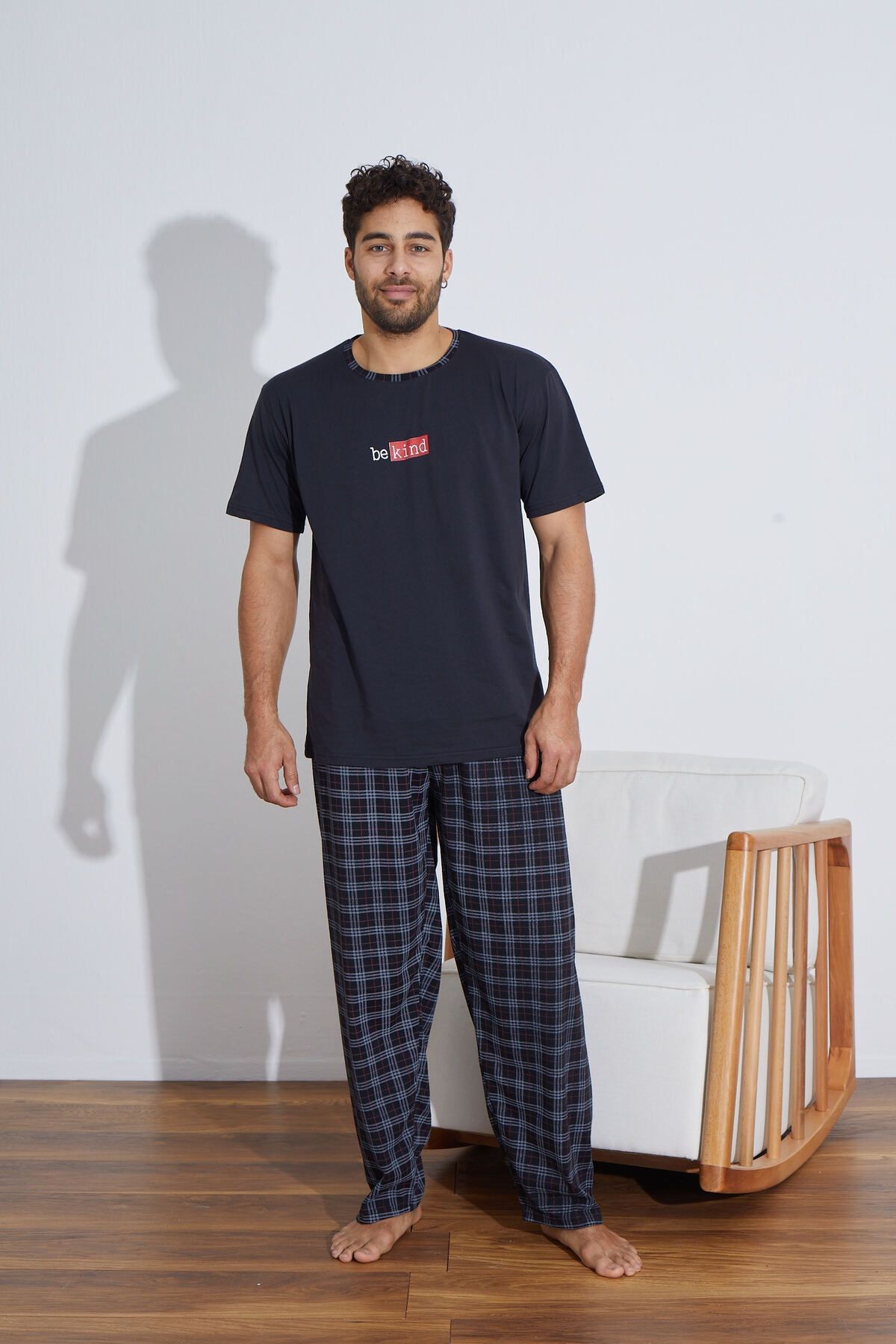 Ekoseli Penye Erkek Süprem (Yazlık) Pijama Takımı