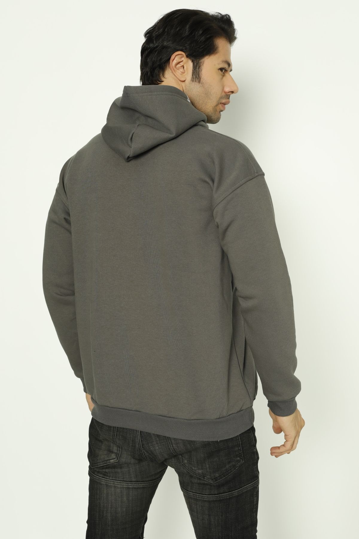Focus Baskılı Oversize Kapüşonlu Erkek Sweatshirt