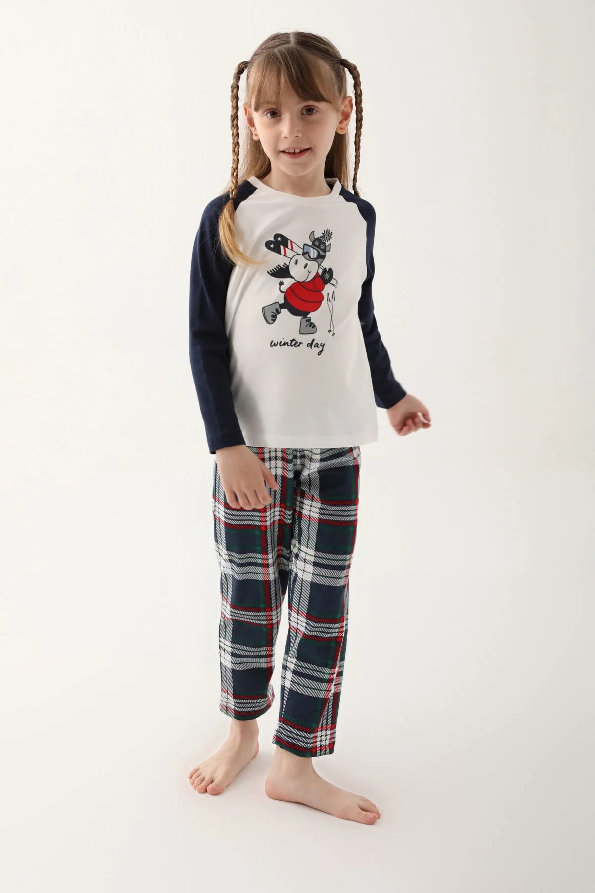 Kız Çocuk Krem Uzun Kol Pijama Takım
