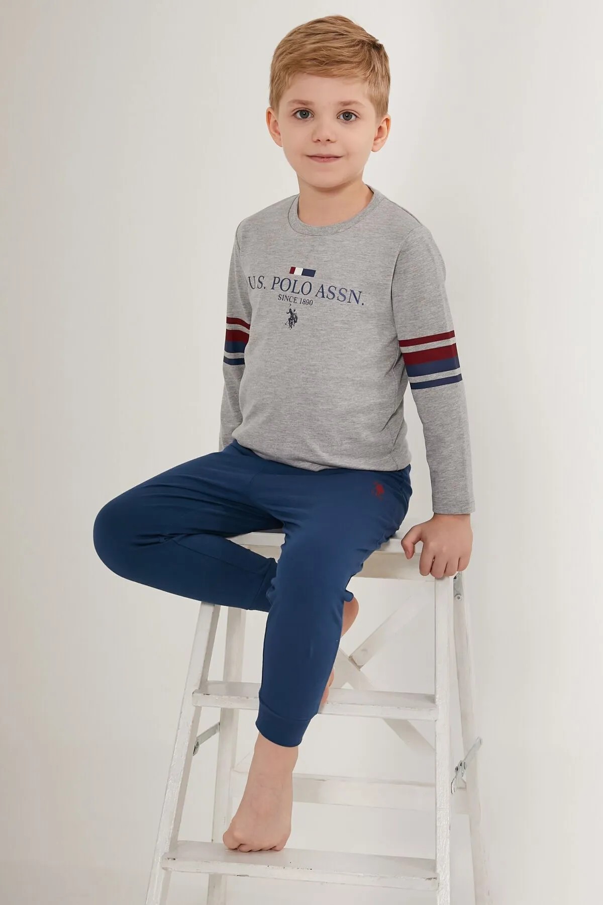U.S. Polo Assn. Erkek Çocuk Uzun Kol Pijama Takım Gri