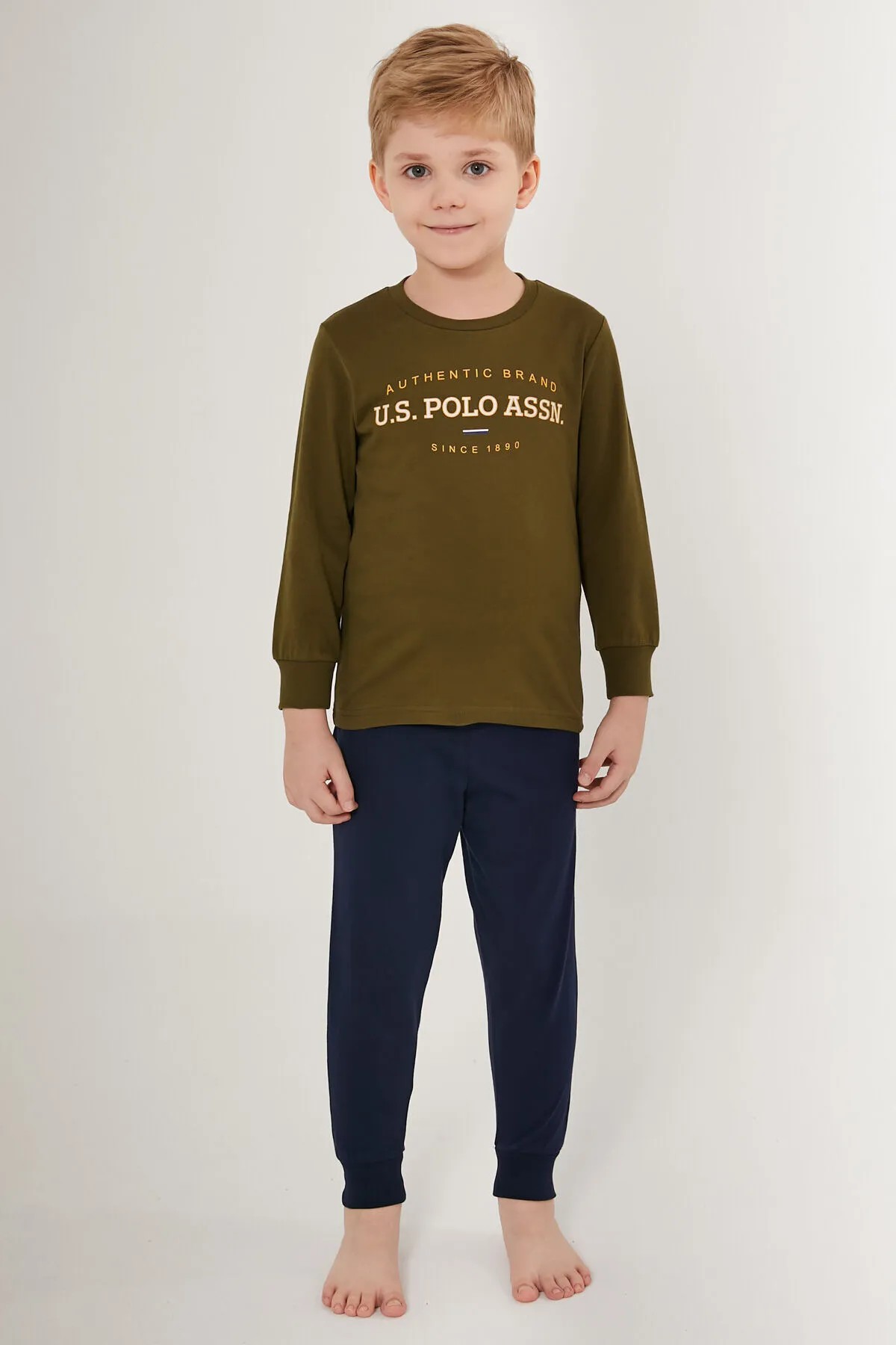 U.S. Polo Assn. Erkek Çocuk Uzun Kol Pijama Takım - Haki, Lacivert