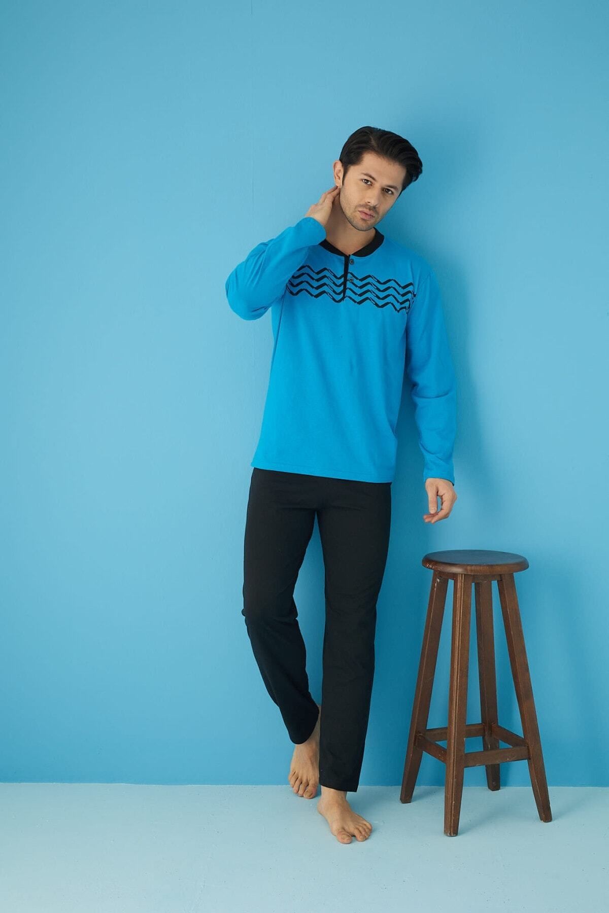 Süprem İnce Erkek Uzun Kollu Pijama Takımı