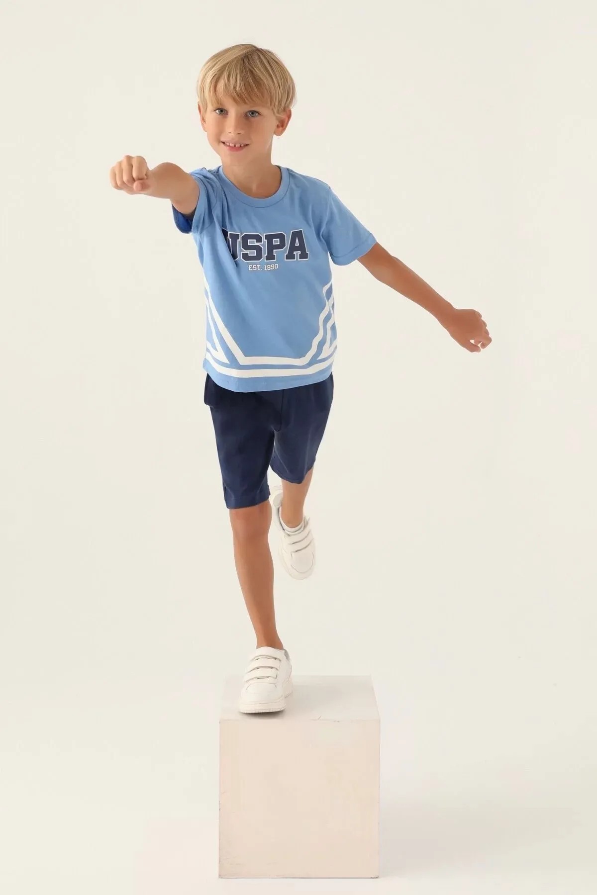U.S. Polo Assn. Erkek Çocuk USPA Baskılı T-shirt-Şort Takım Mavi
