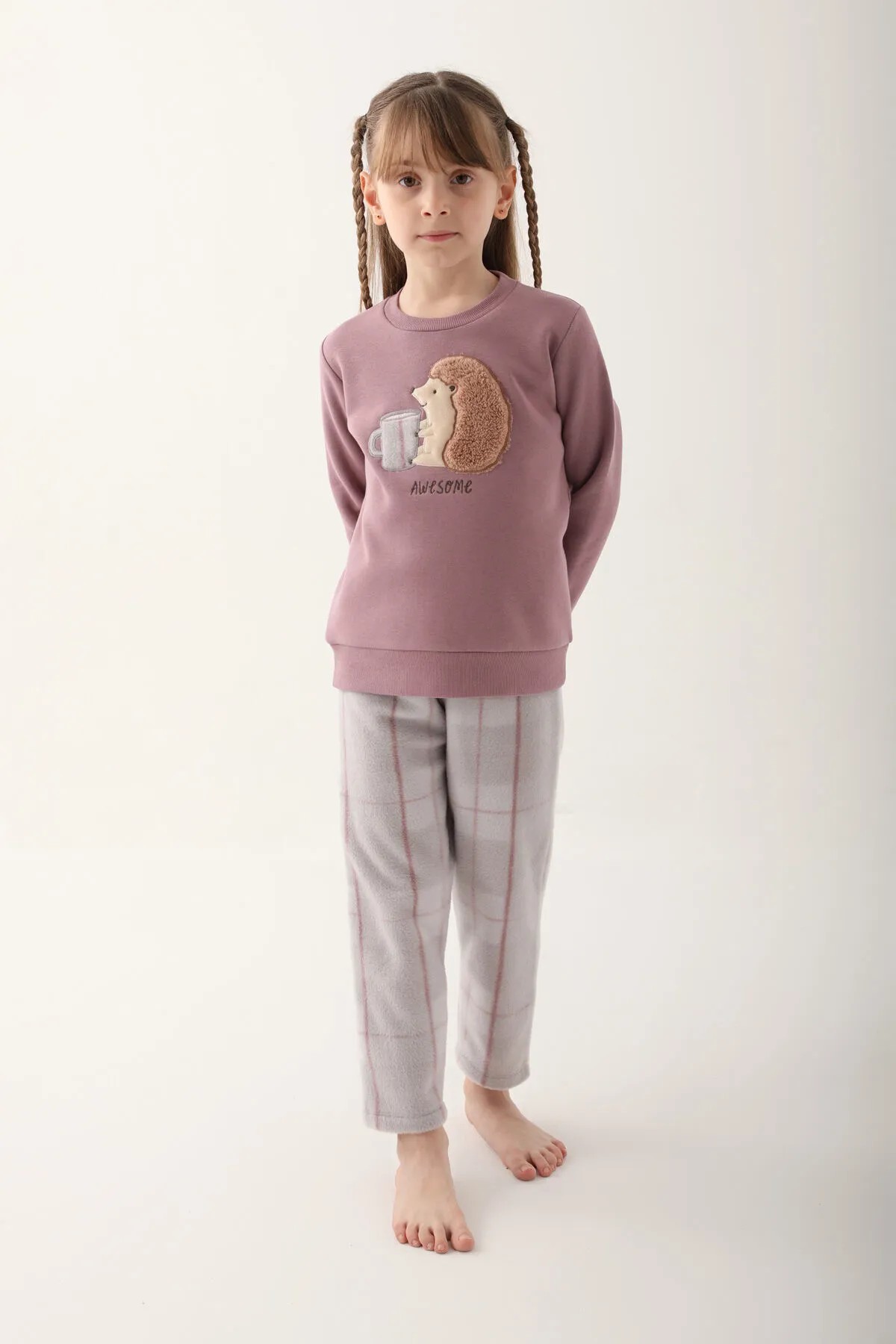  Awesome Hedgehog Mor Kız Çocuk Uzun Kol Pijama Takım