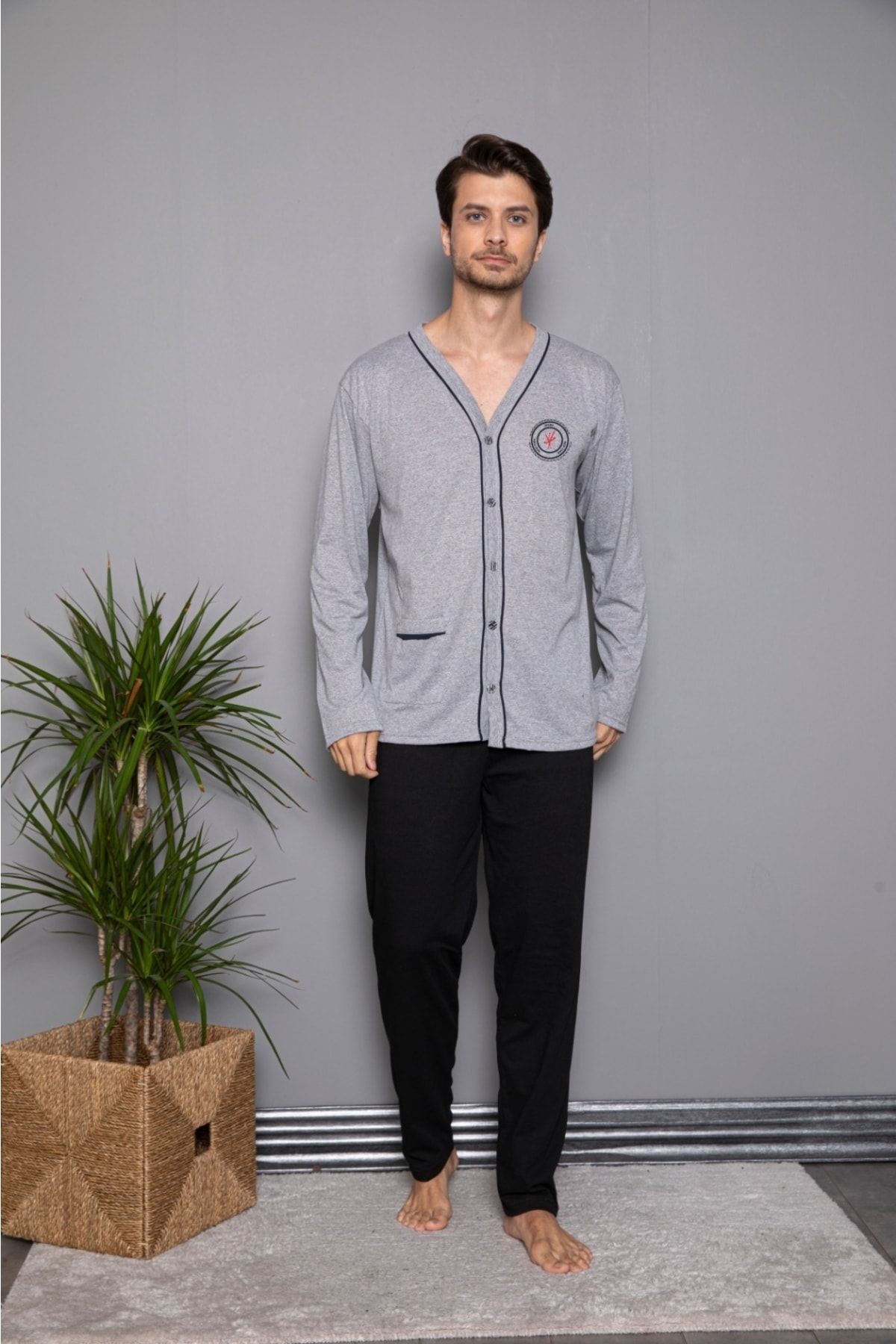 Süprem İnce Boydan Düğmeli Erkek Pijama Takımı