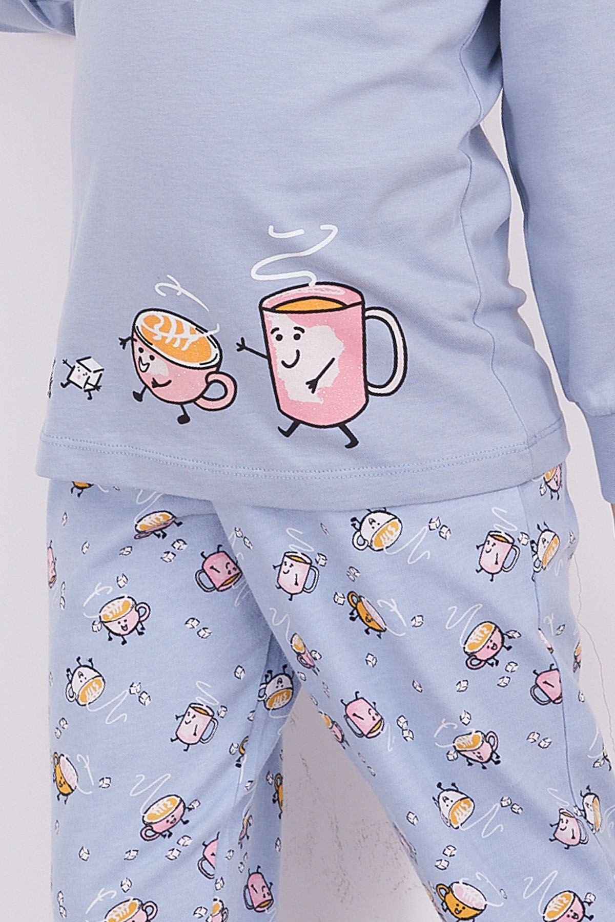 Coffee Mavi Kız Çocuk Uzun Kol Pijama Takım