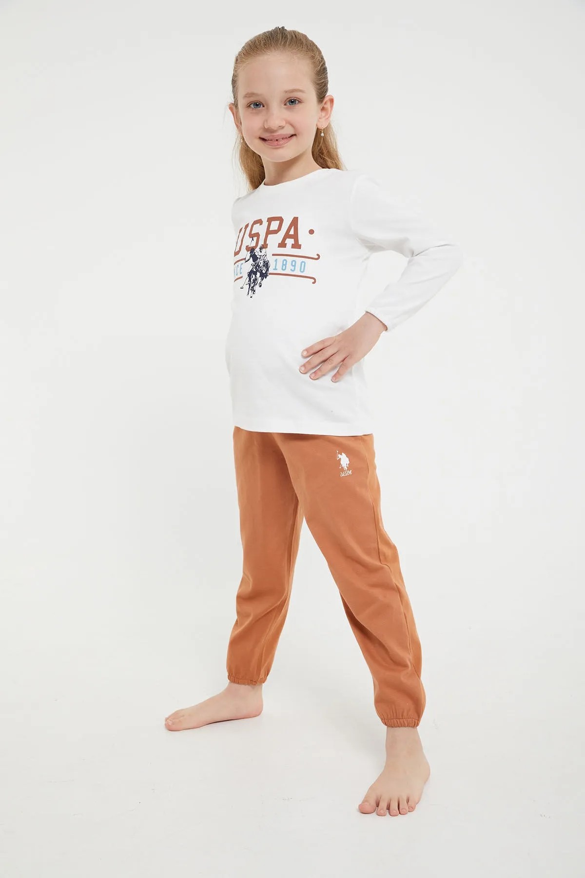 U.S. Polo Assn. Classic Krem Kız Çocuk Uzun Kol Pijama Takım