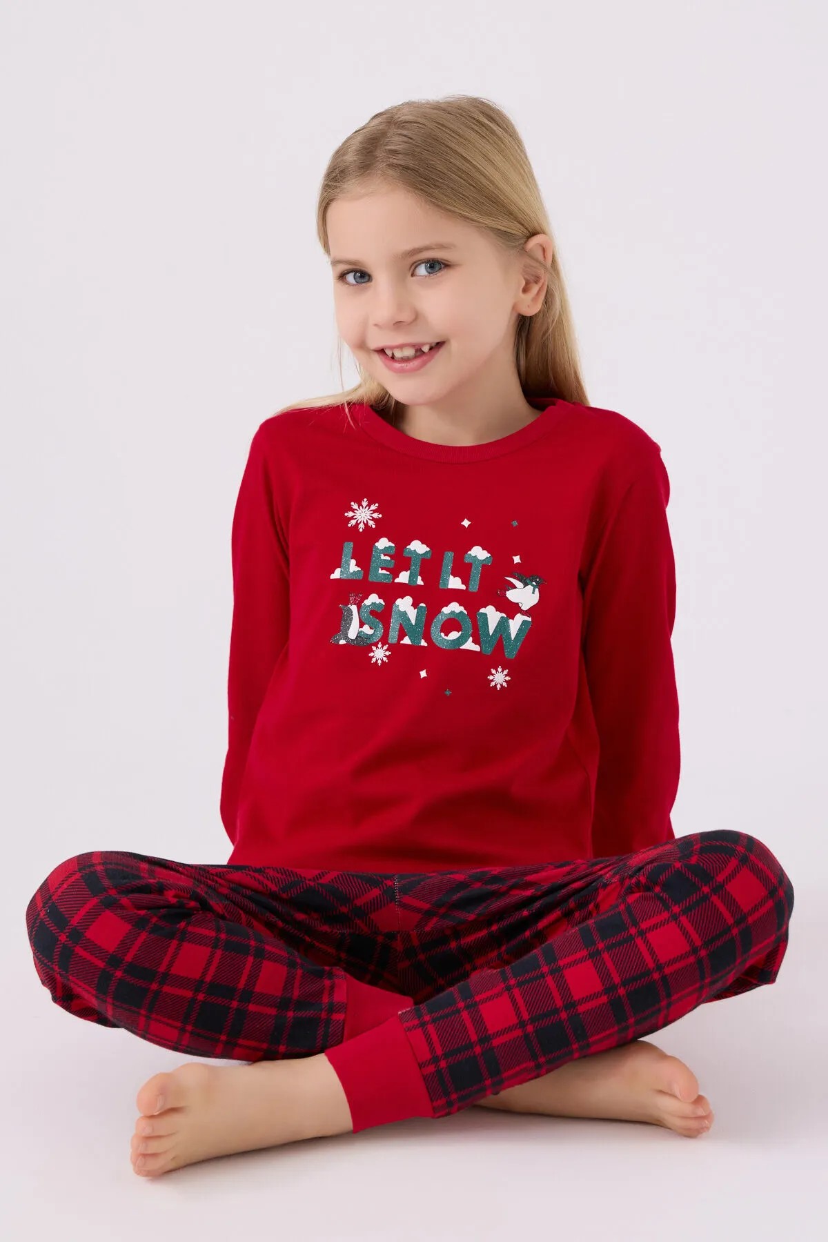 Kız Çocuk Kırmızı Uzun Kol Pijama Takım 